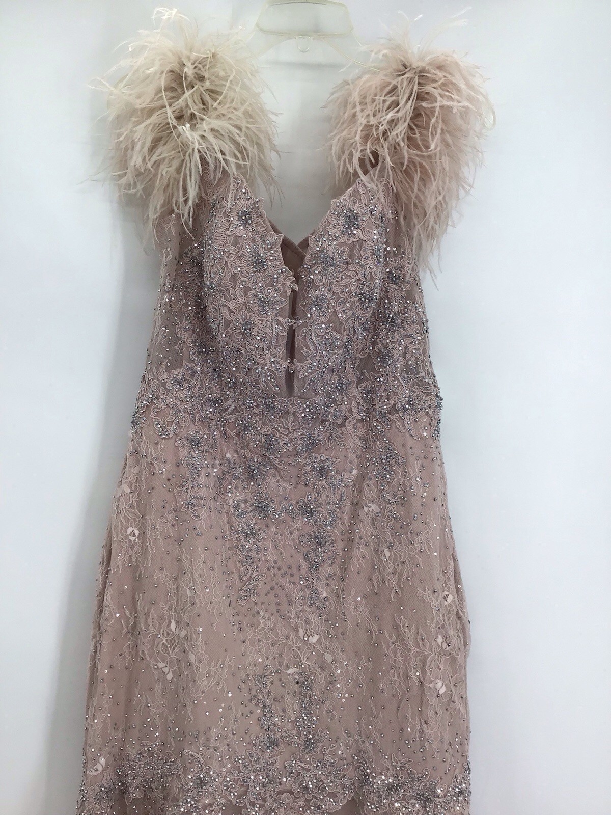 MAC DUGGAL NWT Feathered Lace Crystal Detailed Formal Wedding Gown Lilac Size 12