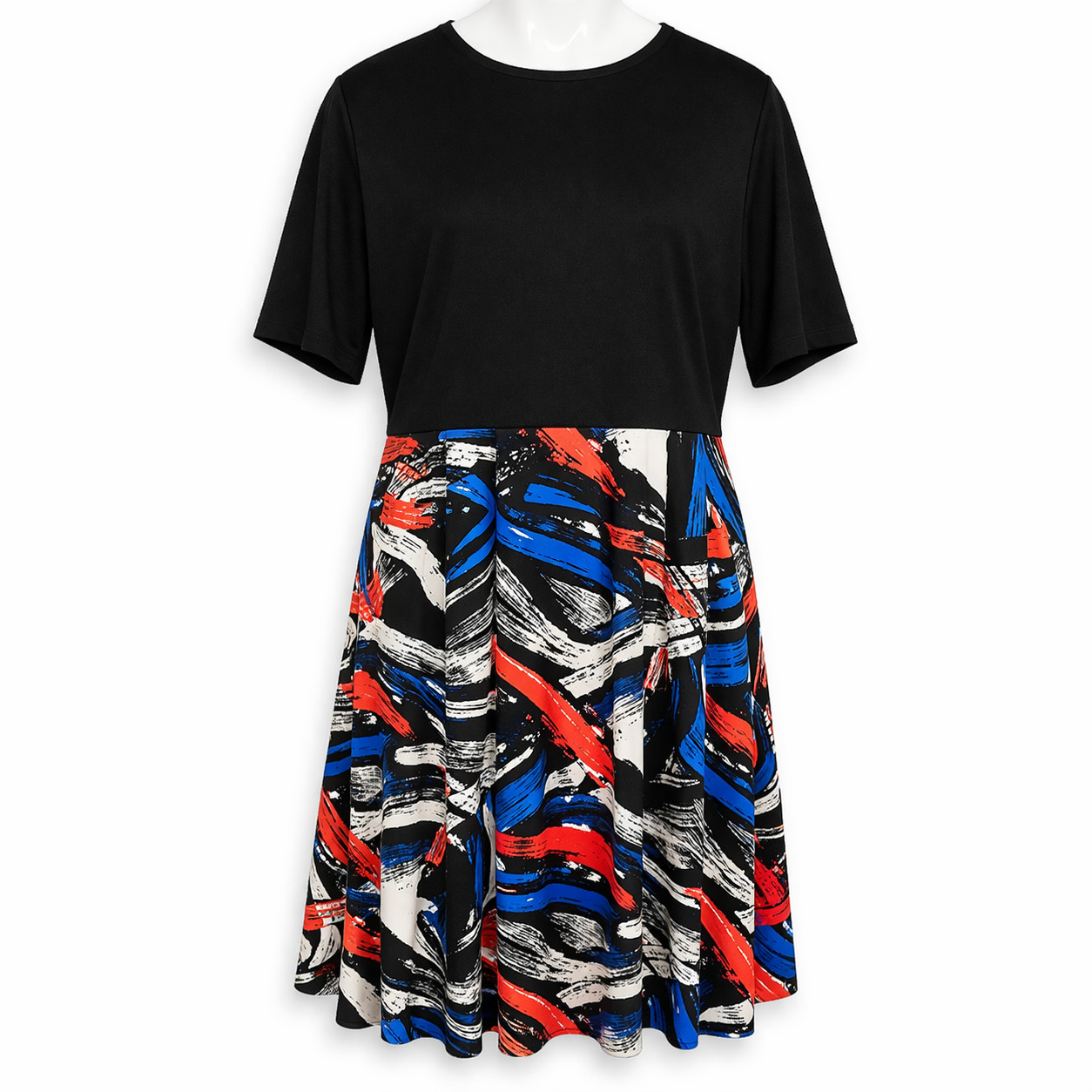 Oxiuly 3X NWT Colorblock Retro Dress Black Abstract Fit Flare Plus