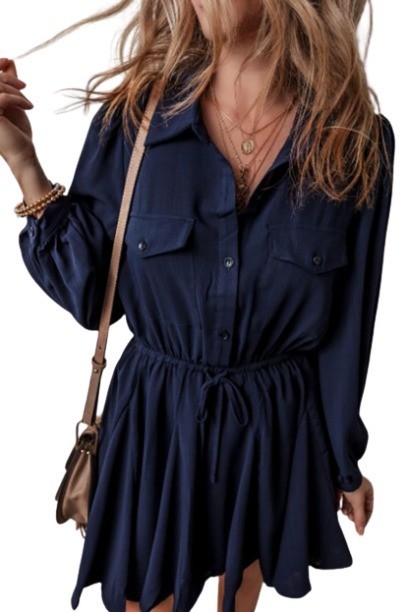 Legend or Lies Solid Chest Pockets Tunic Shirt Mini Dress – 6121915-P605