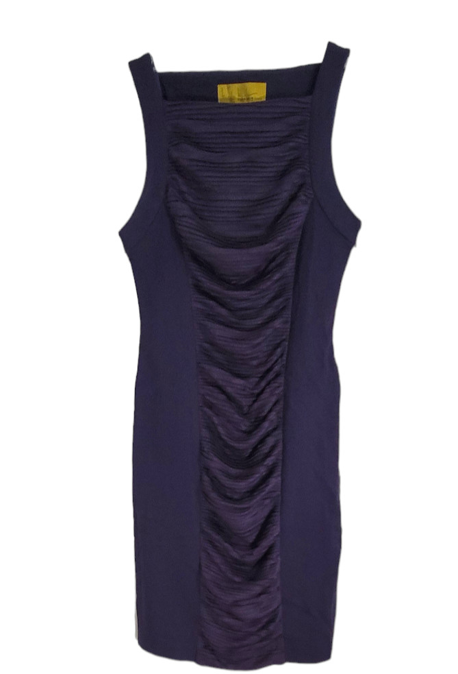 Nicole Miller Womens Navy Purple Ruched Sheath Dress Sleeveless Lined Size P NWT