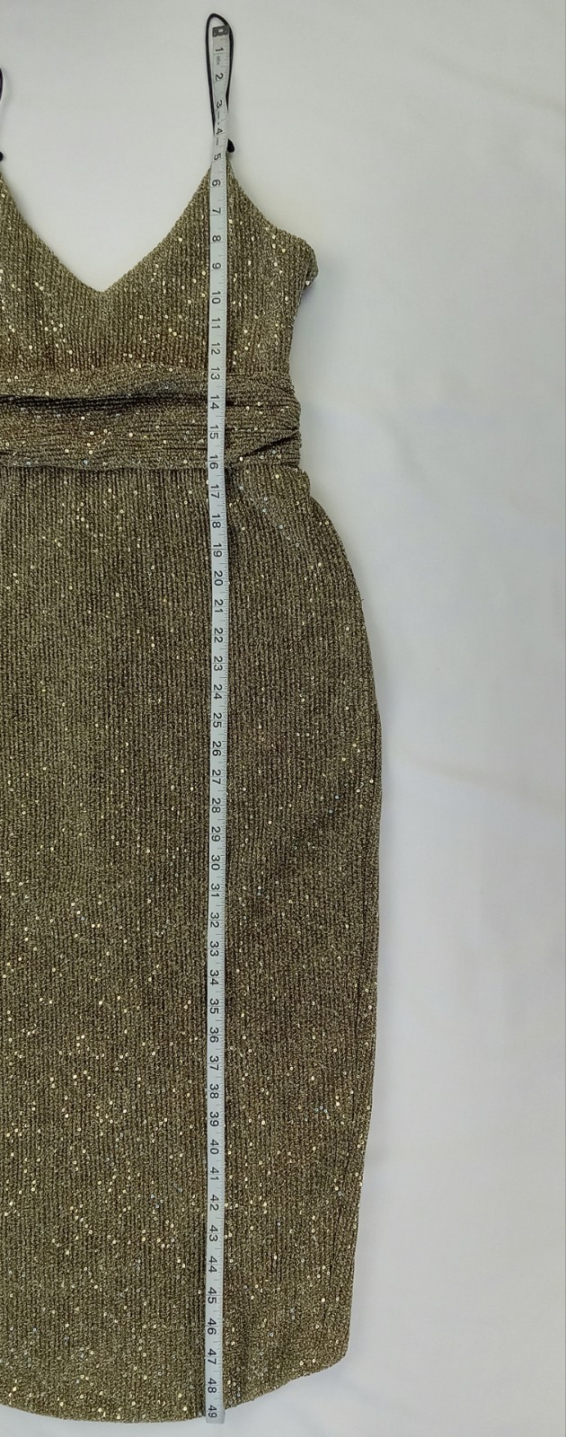 NWT Large SAYLOR Gold Ribbed & Sequins CYRIELLE Faux-Wrap TULIP Midi Event DRESS