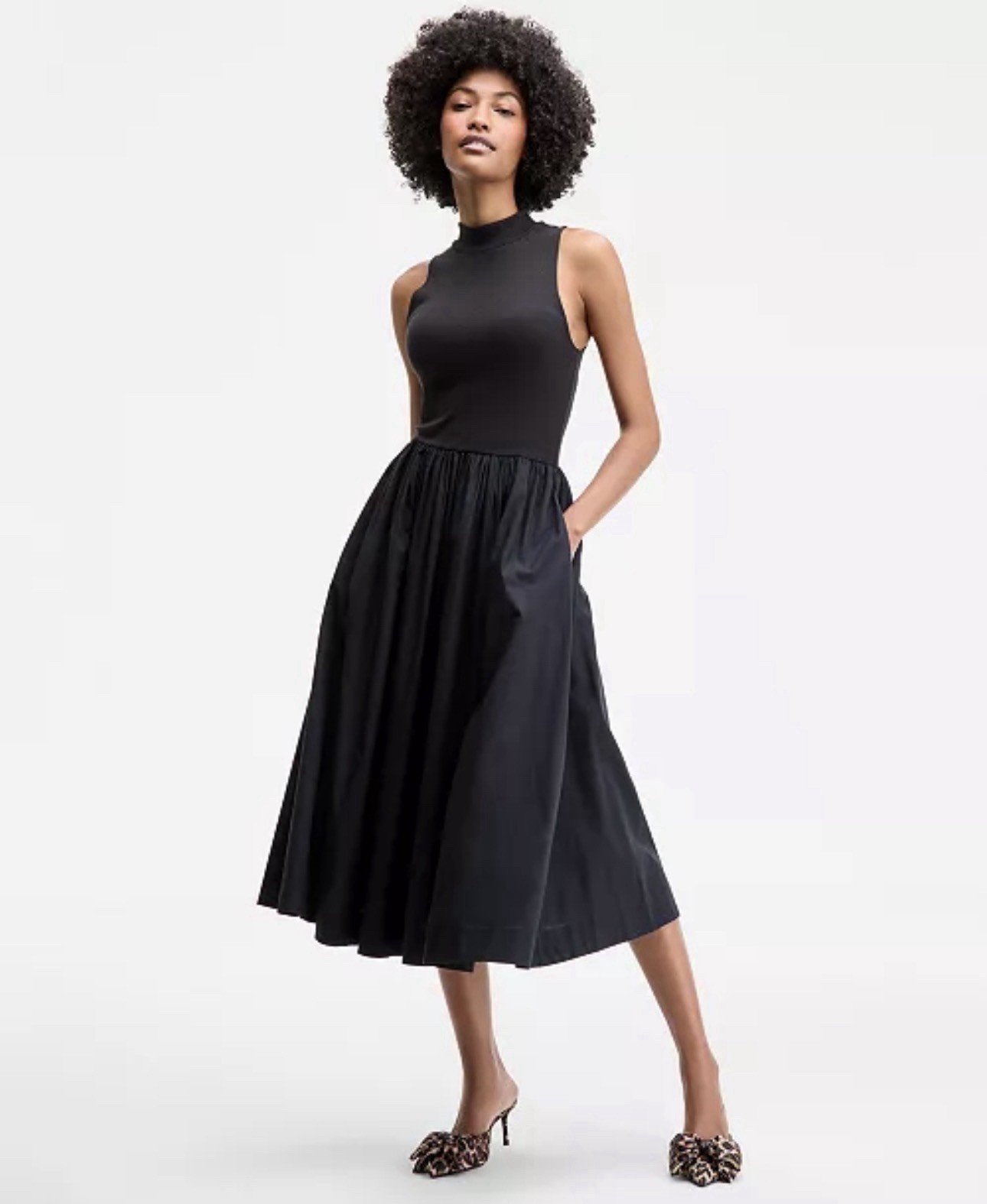 Elegant Black Midi High Neck Dress
