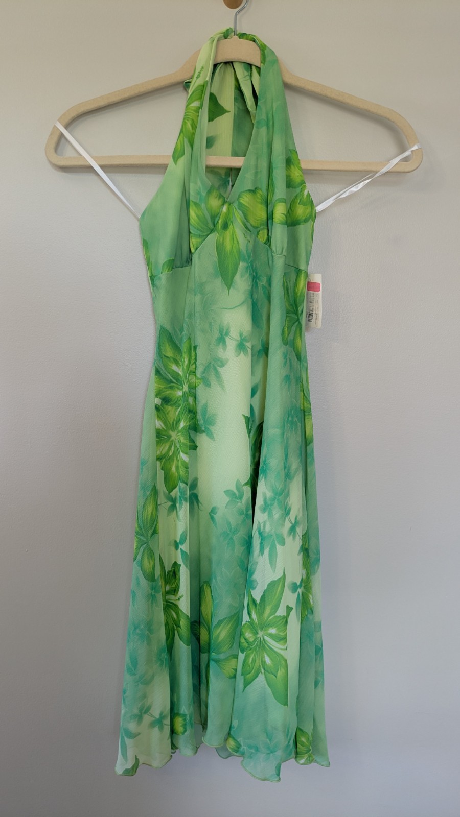 Vintage Y2K B Darlin Dress Size 5/6 Fairy Halter Babydoll Green Floral Mini NWT