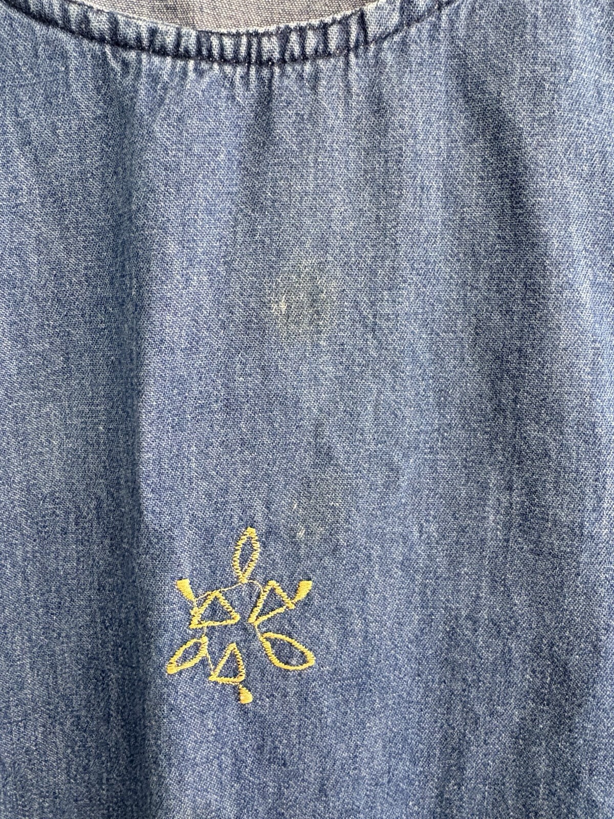 My Choice Yellow Embroidered Denim Sleeveless Dress Womens 1X Vintage