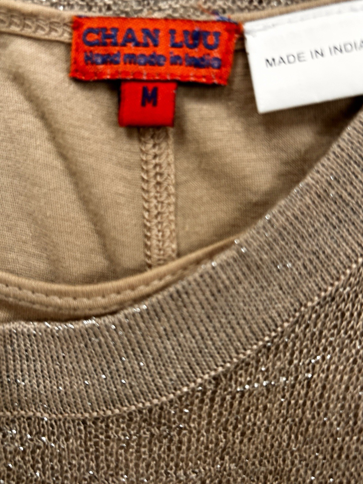 Chan Luu Slip Dress With Sheer Metallic Threaded Tank Overlay In Taupe Size M