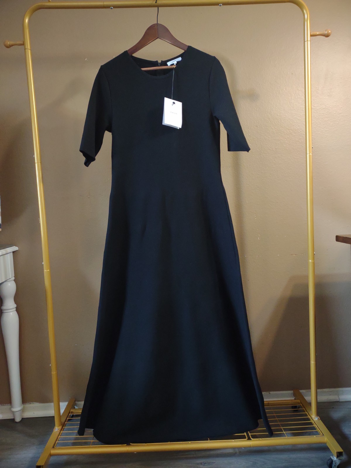 Casasola Classic Black A-Line Knit Sweater 3/4 Sleeves Dress NWT