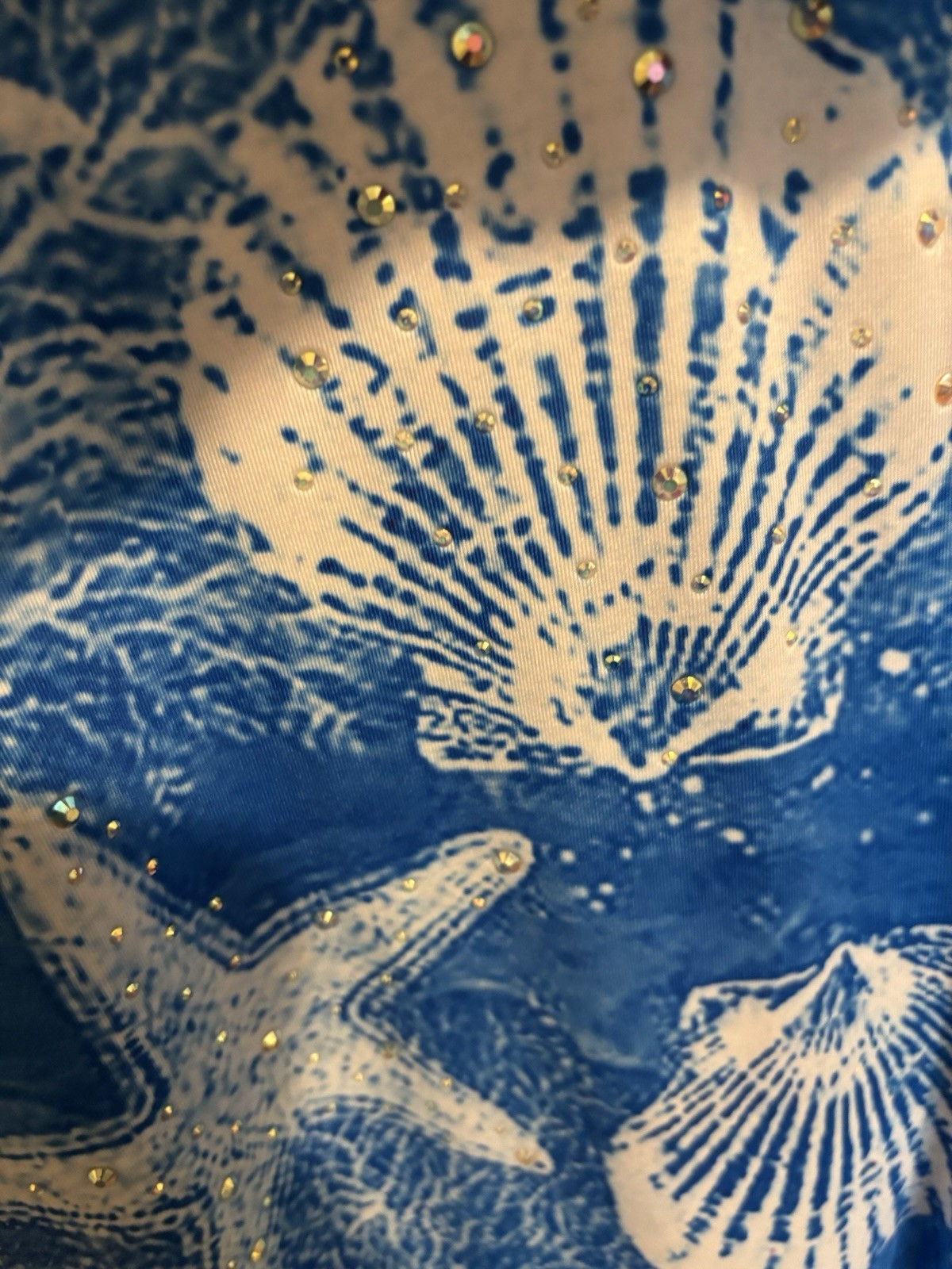 India Boutique Swim Coverup Silky Beachy Seashell Star Fish Sequins One Size EUC