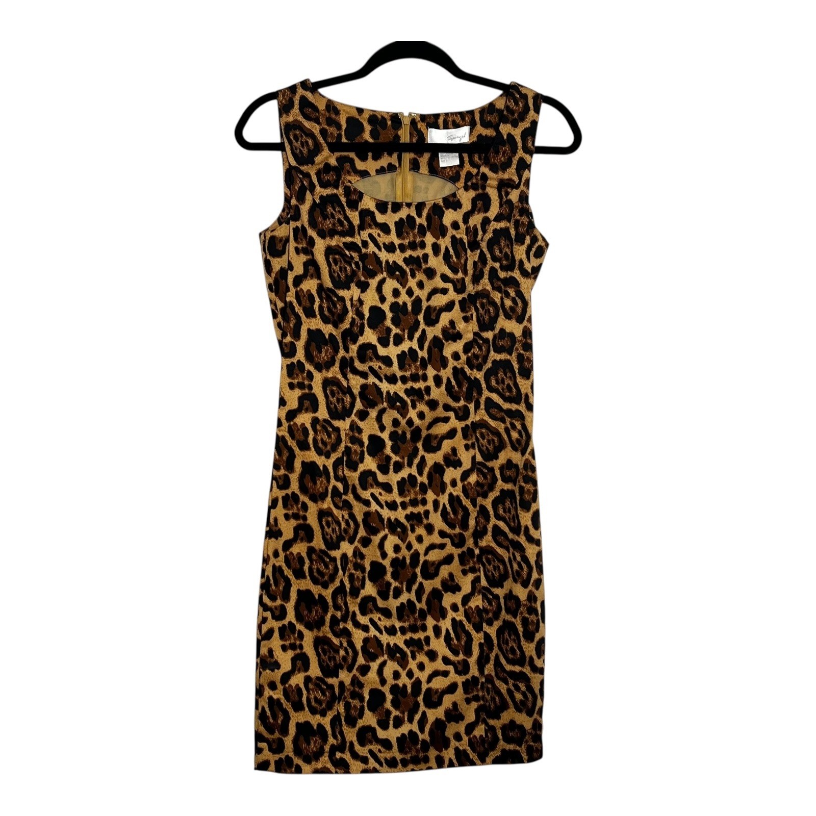 Spiegel Womens Leopard Print Cutout Sheath Dress Brown Black Sleeveless 32451 2