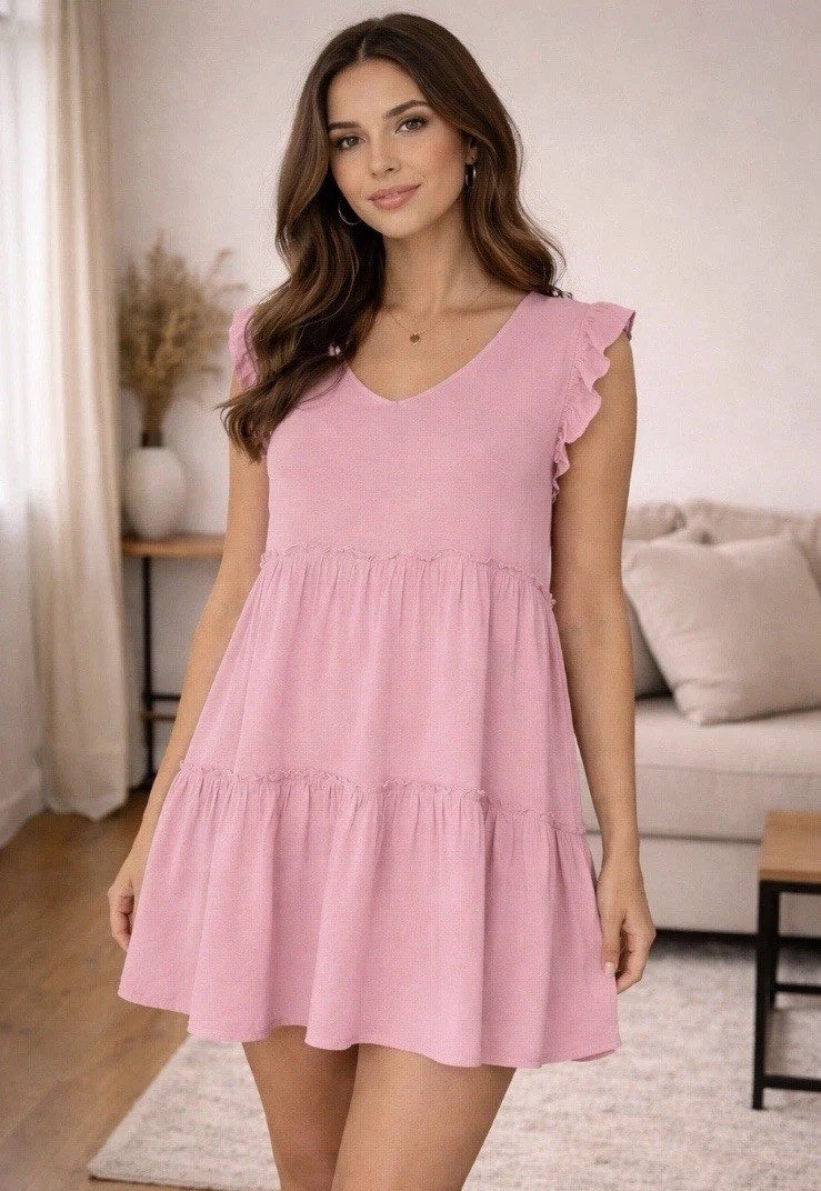Zenana Dress Deep Pink Ruffled Babydoll Dress Size Large