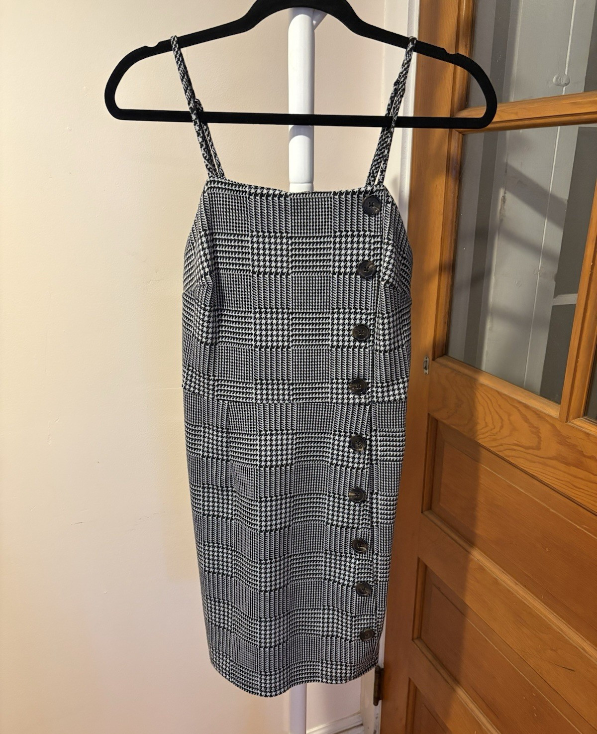 Wild Fable Women’s Black White Plaid Square Neck Knit Stretch Zip Midi M