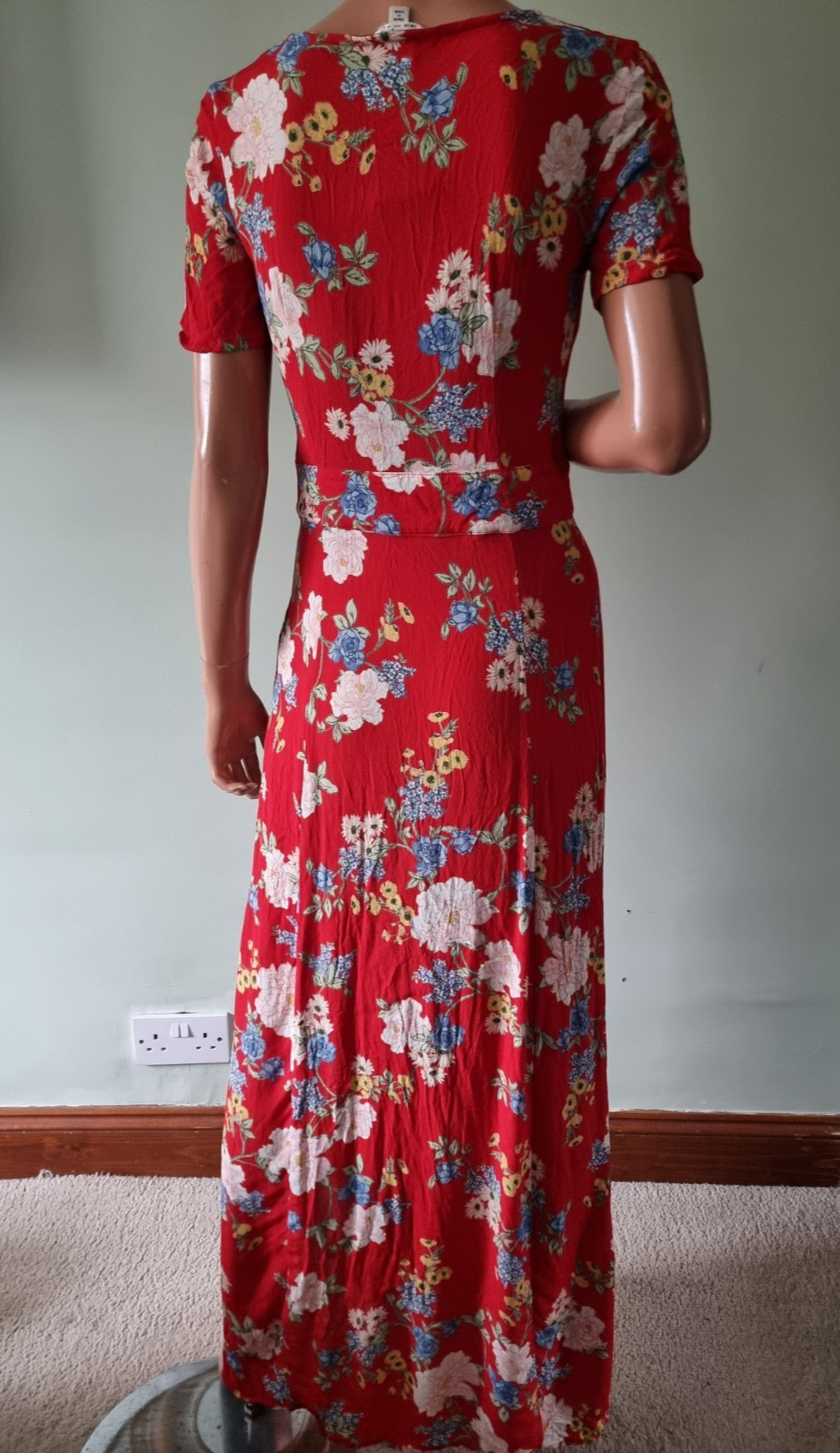Vintage Miss Selfridge Red Floral Button Front Maxi Dress UK:6