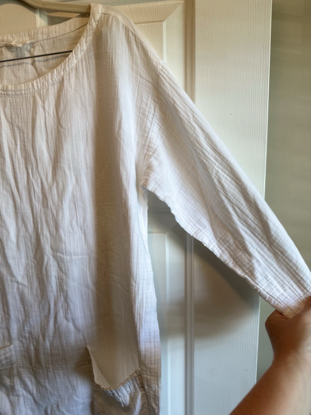 Eileen Fisher White Cotton Gauze Tunic Dress Resortwear Lagenlook Minimalist PS