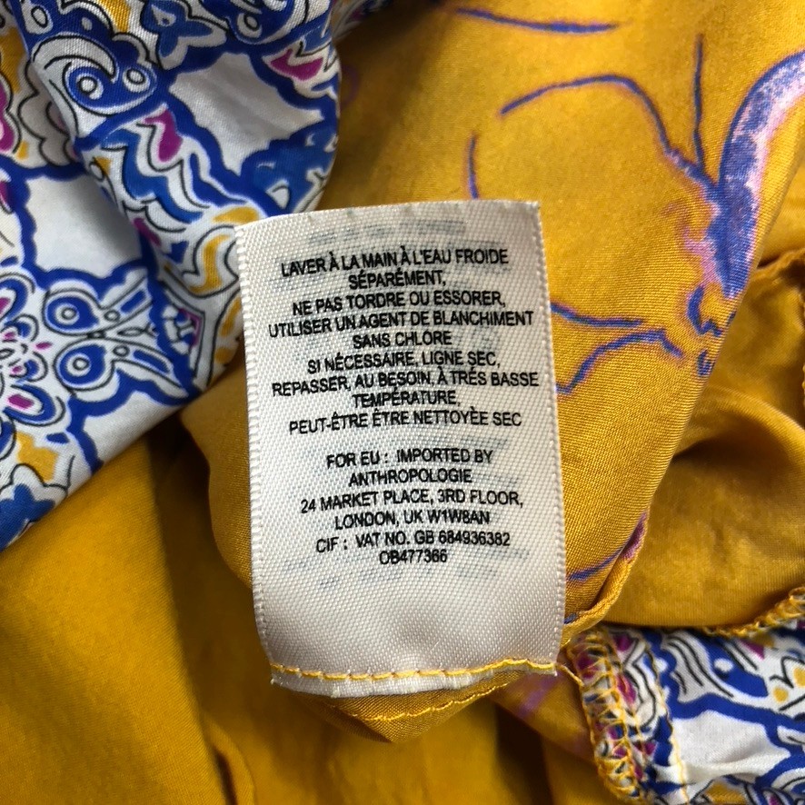 Anthropologie Vanessa Virginia Rainforest Silk Dress Size XS Yellow Floral