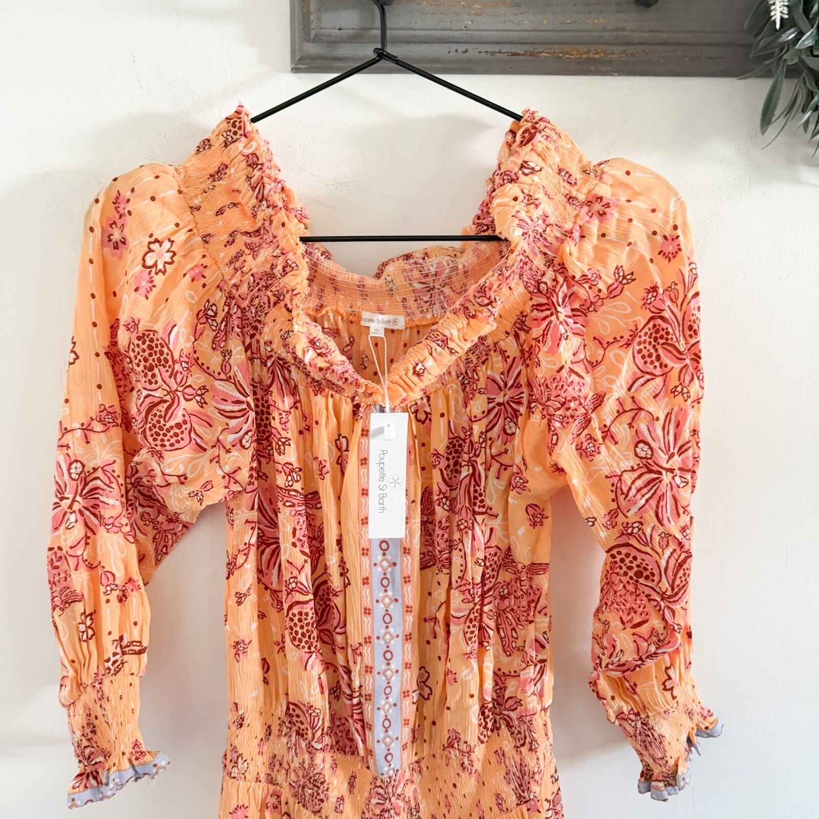 NWT Poupette St. Barth Sylvia Off Shoulder Mini Dress Orange Size S Boho Resort