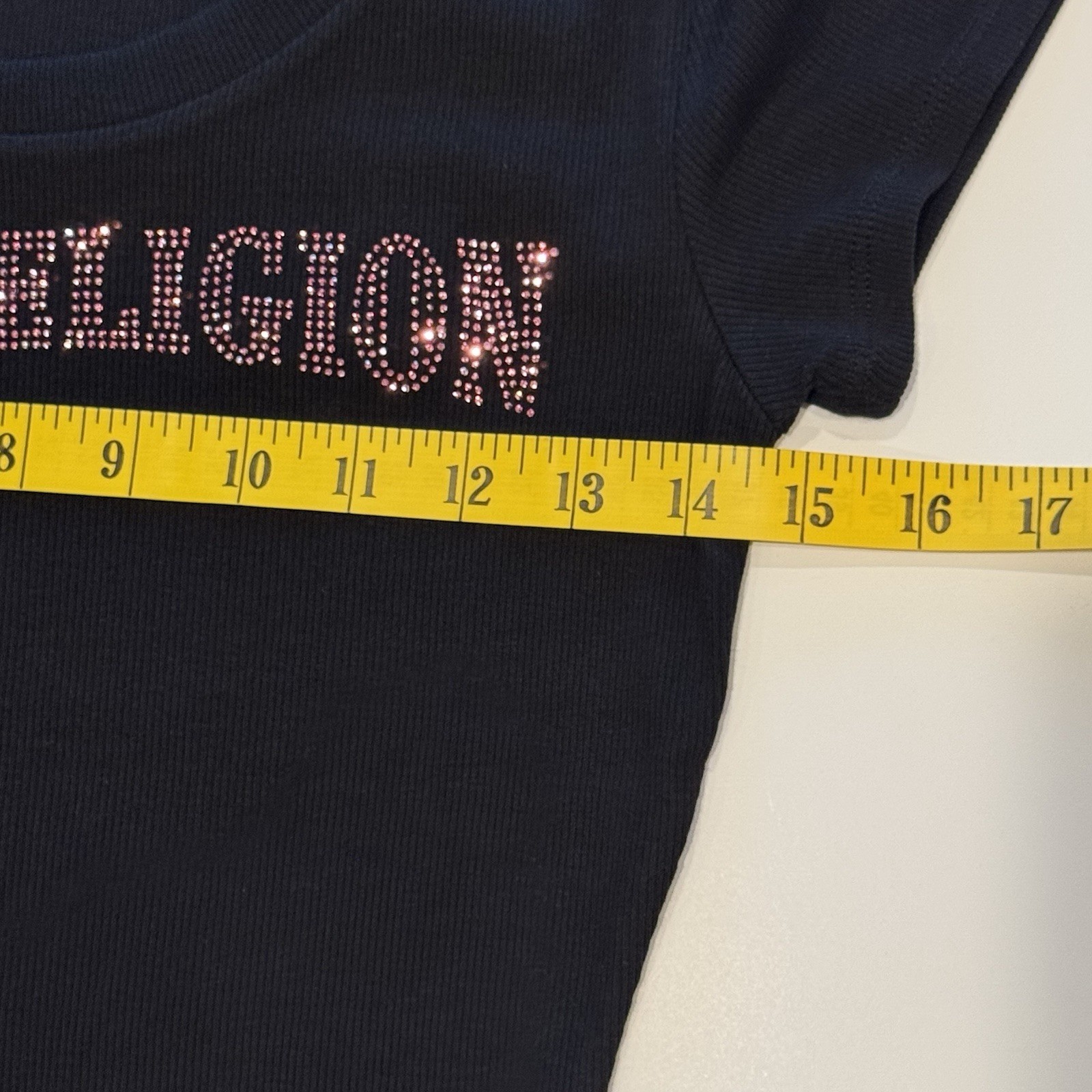 NWT True Religion Arched Logo Ribbed Tee Black Dress Size Small S/P