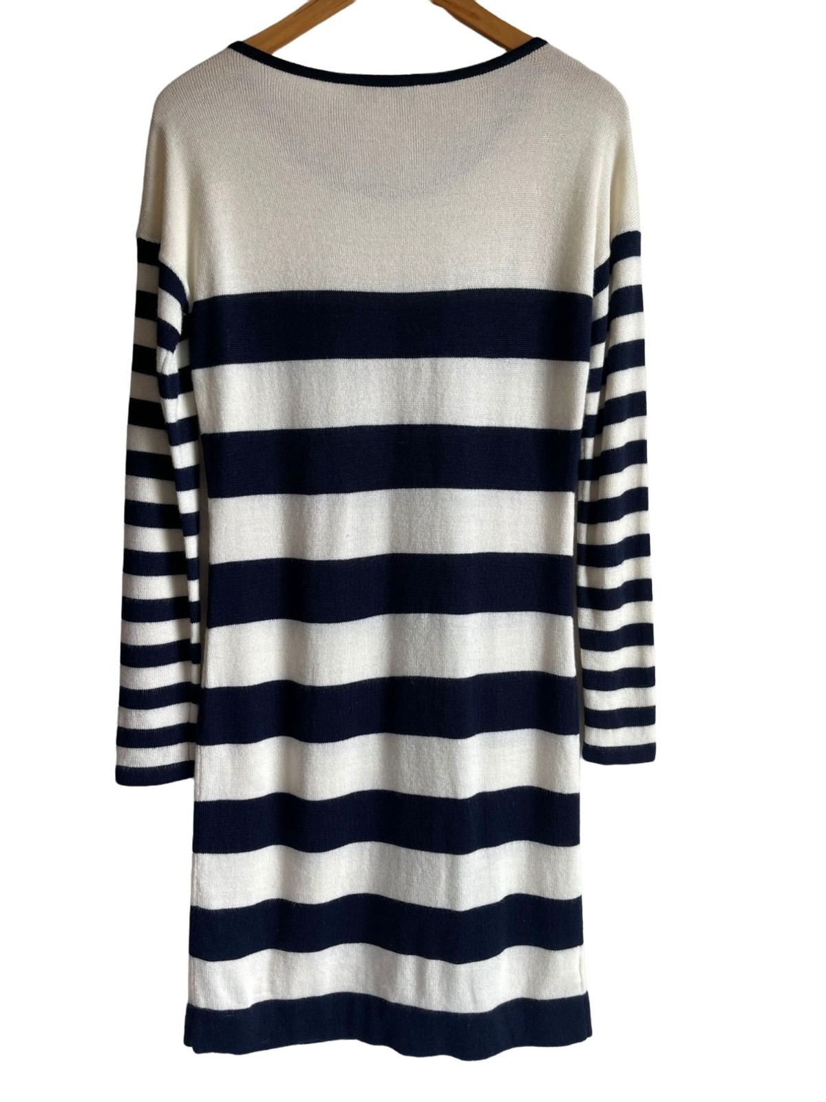 LOFT Wool Blend Striped Navy & Cream Sweater Dress Size Medium