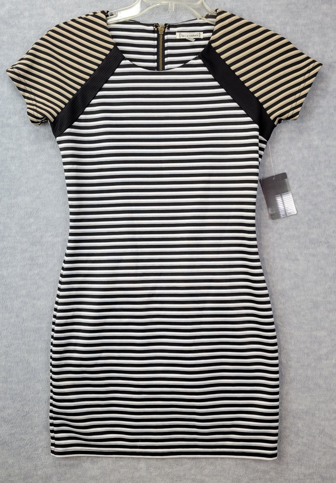 Lucca Couture T Shirt Dress Black White Striped Sheath S/S Women’s Size M NWT