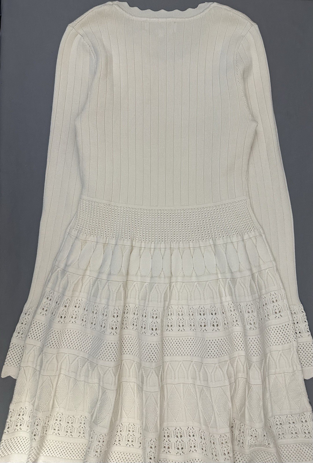 Willow & Wind Cream Rib Knit Scoop Neck Pullover Dress L Scalloped Stretch