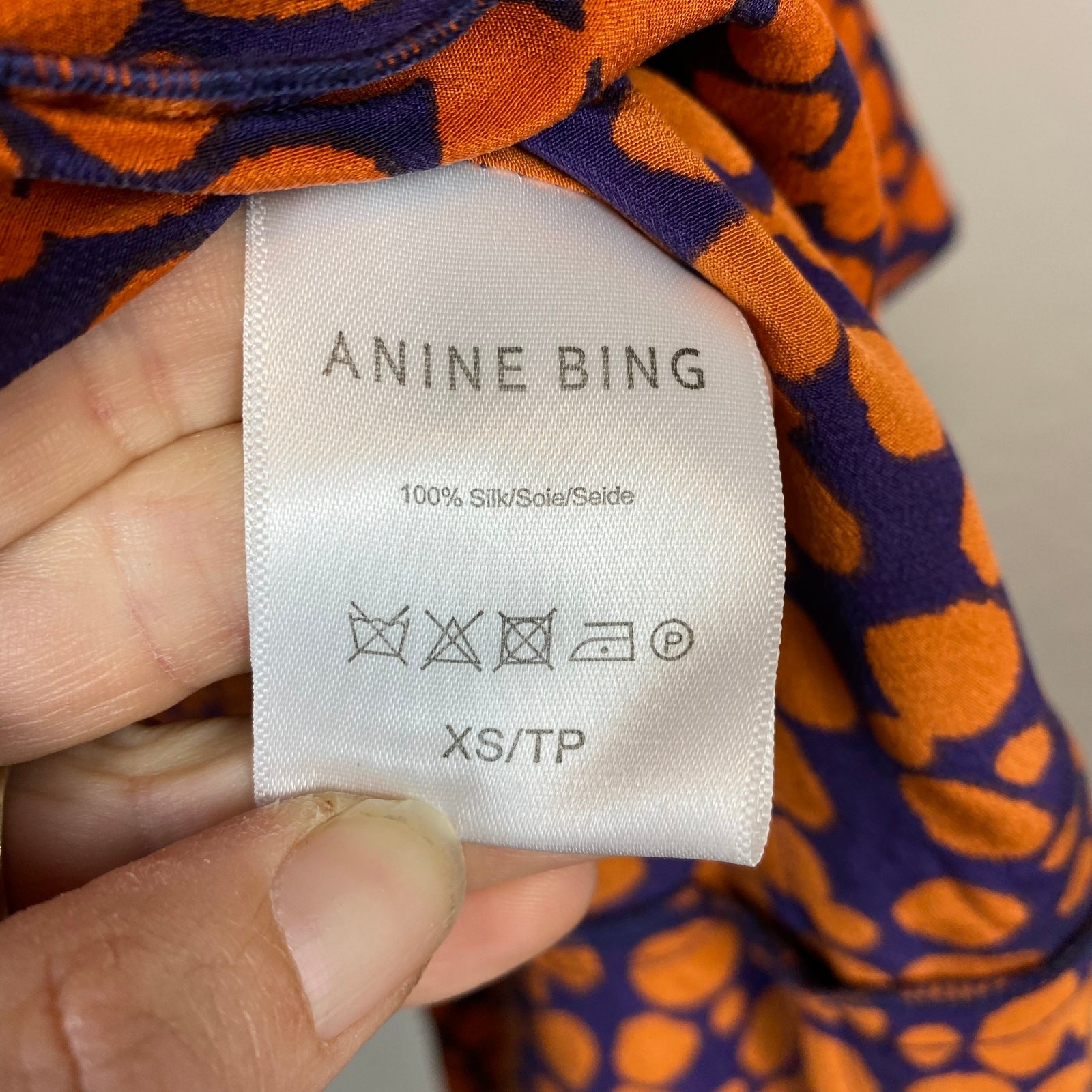 Anine Bing Paloma 100% Silk Spotted Print Ruffle Dress Harvest Navy Size XS