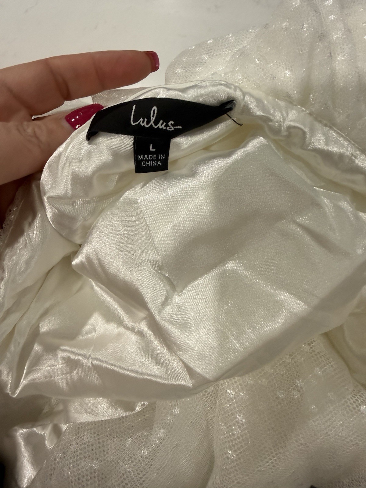 Lulus White Adorable Event Swiss Dot Mesh One Shoulder Mini double lined Dress L