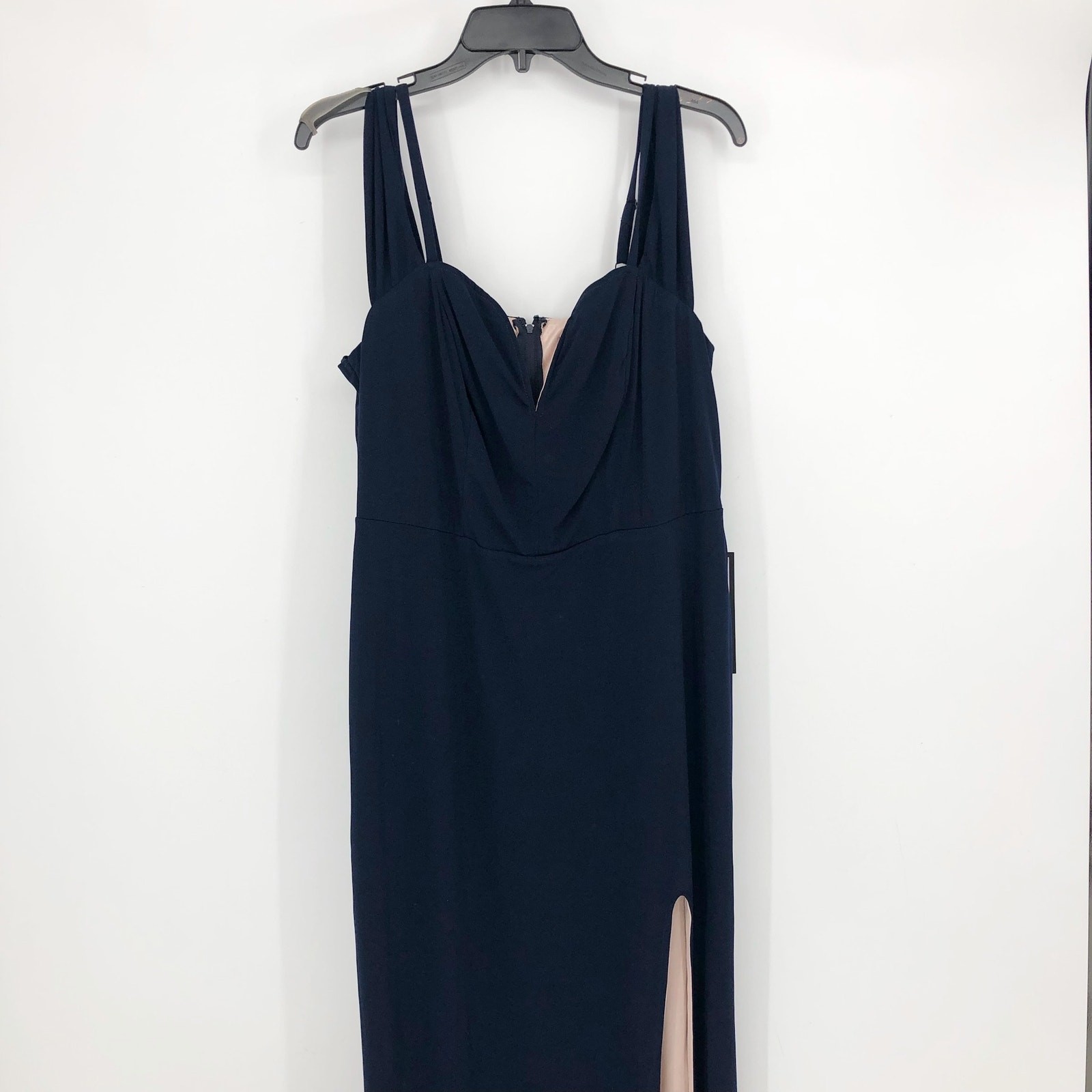 CITY STUDIO Trendy Off-The-Shoulder Slit Gown 16W Navy Blue Rose Pink NWT