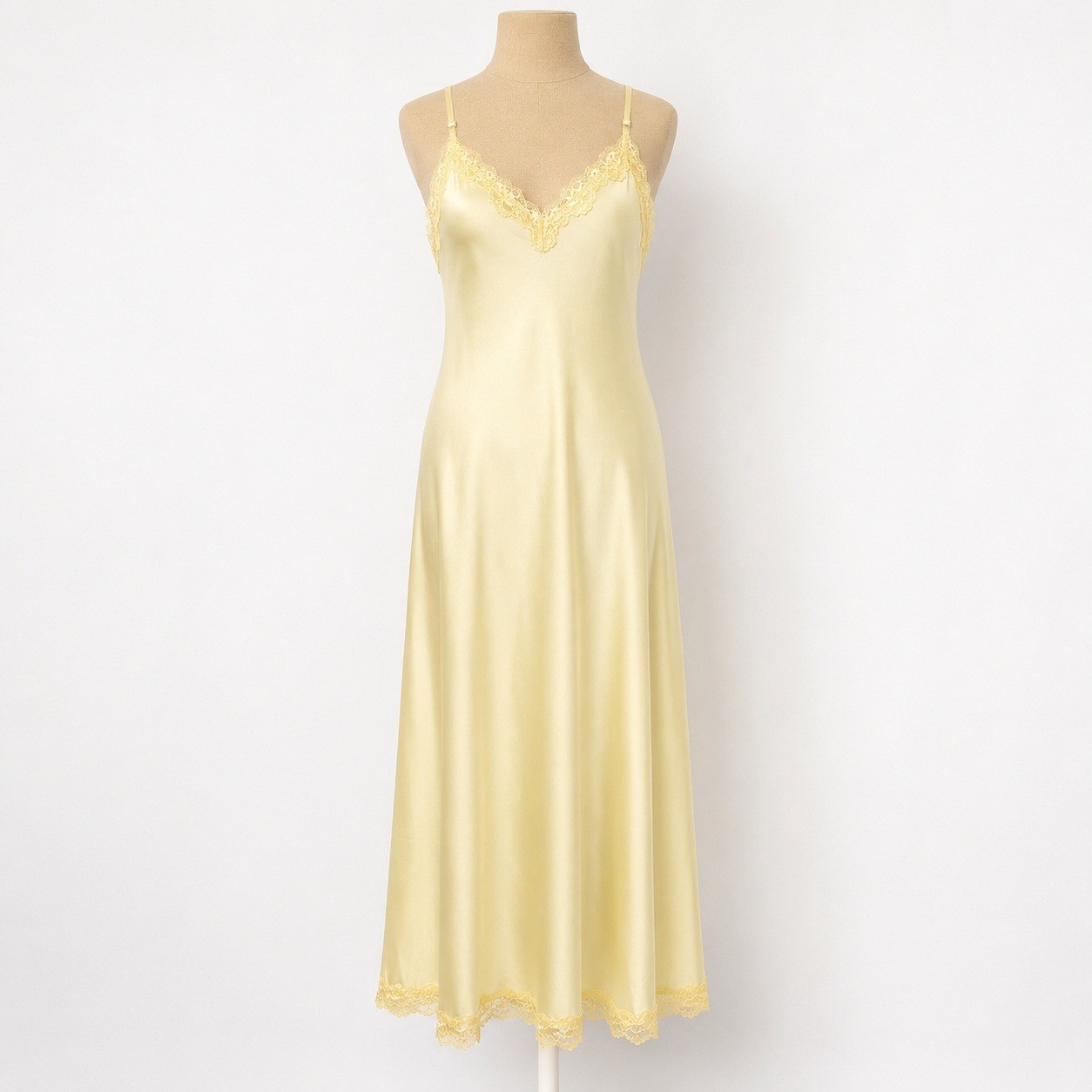 Floral Fairy Lace Satin Babydoll Maxi Slip Dress Size S Yellow Fairy Layer 90s