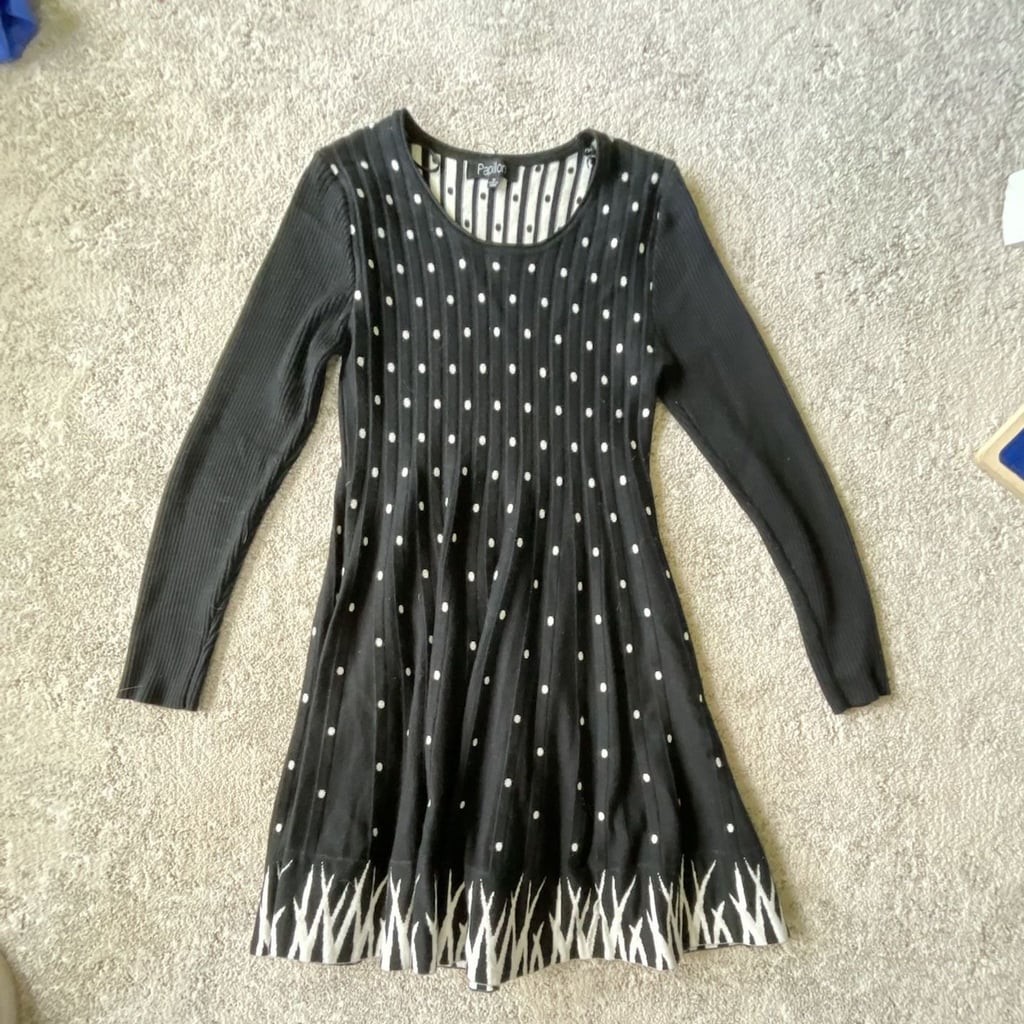 Papillon Women’s Long Sleeve Ribbed Knit Sweater Dress with Polka Dot Pattern
