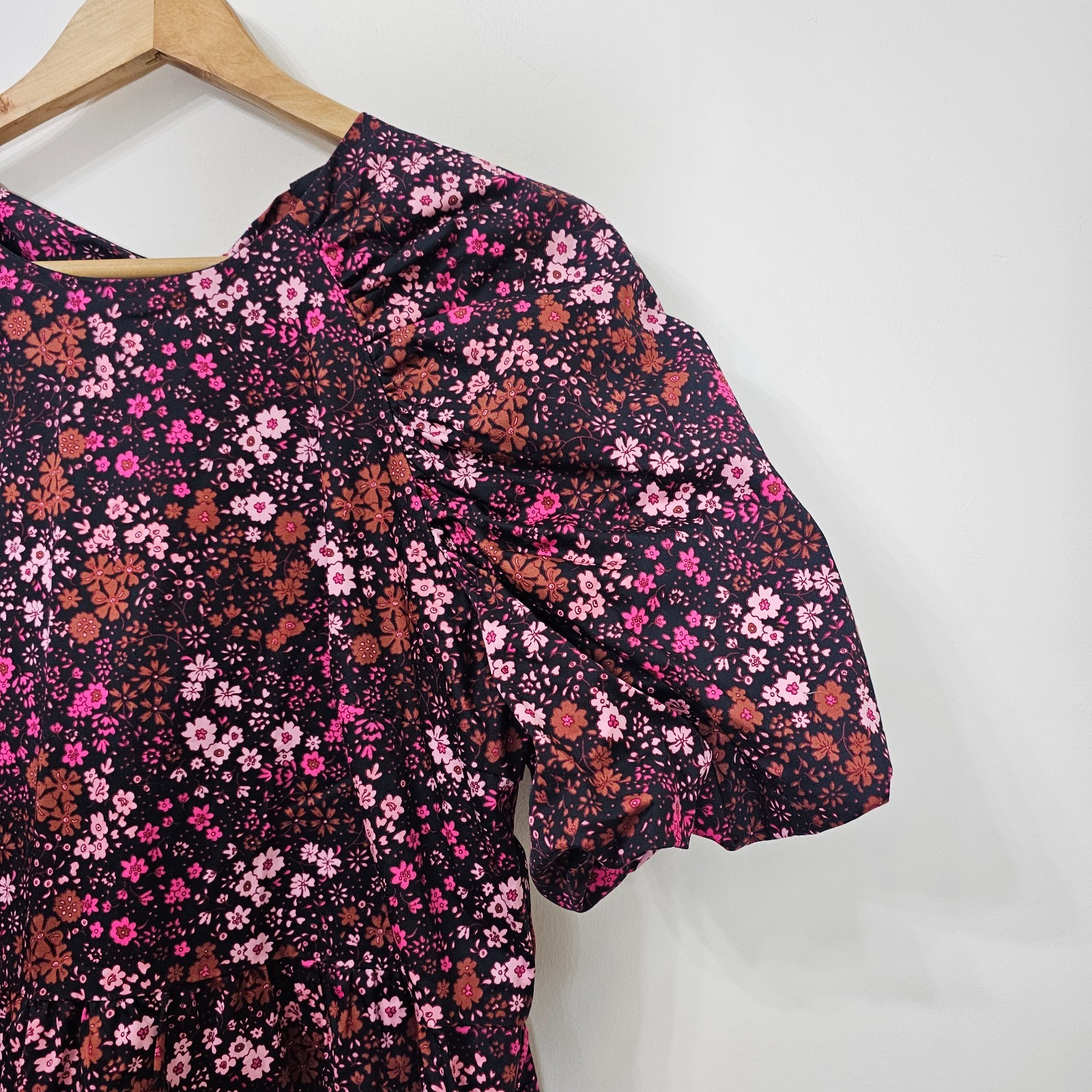 Oliver Bonas Multi Floral Print Puff Sleeve Mini Dress size 12 Ditsy Print Playf
