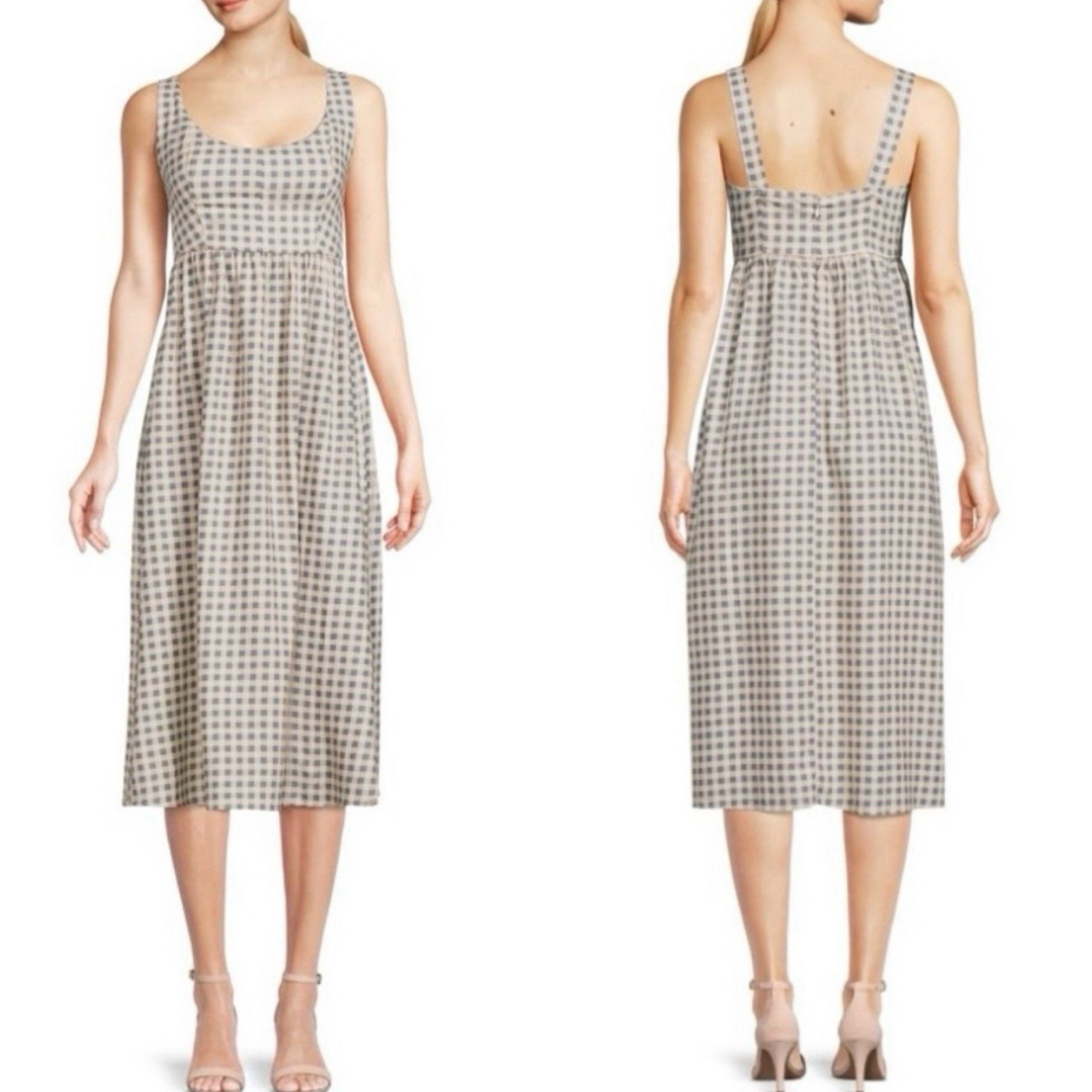 WeWoreWhat Blue Gingham Linen Blend Midi Sundress Large