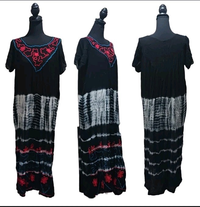 Seven 7 Islands Crinkle Rayon Embroidered Tie Dye Maxi Dress Hippie