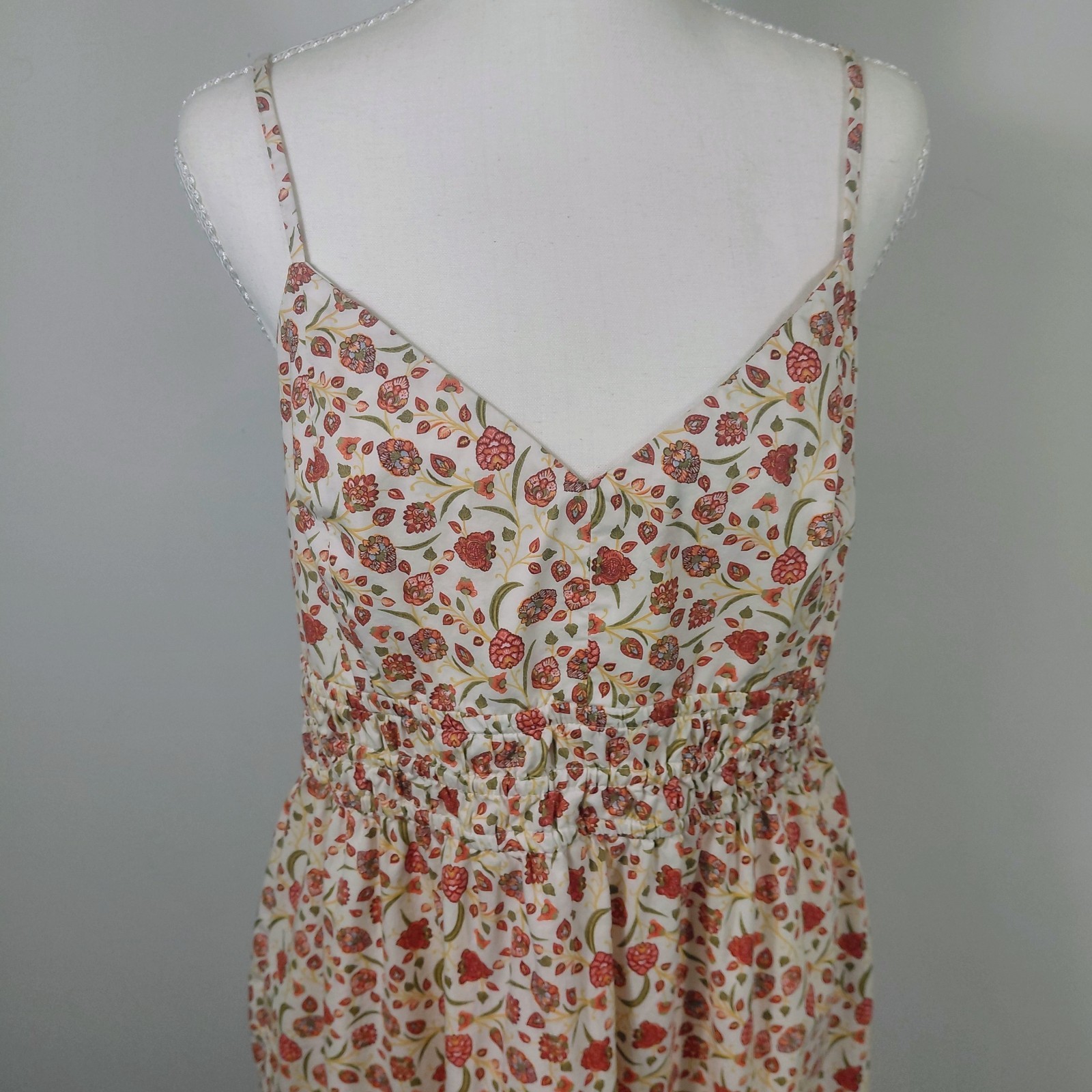 OLD NAVY Cream Floral Smocked Cami Midi Dress SZ M Cottage Core Buttermom Cotton