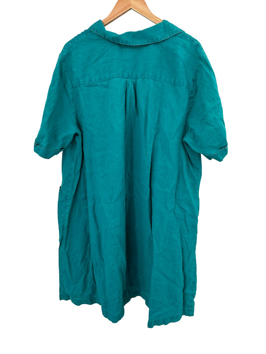 J. Jill Love Linen Shift Button Popover Shirt Dress Women 2X Teal Coastal Beachy