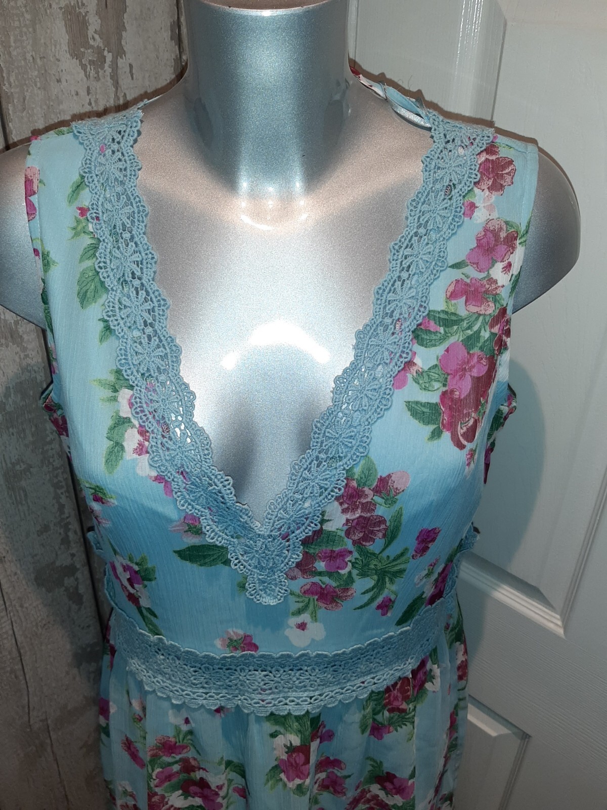 BNWT Miss Selfridge Long Blue Floral Dress, Size Uk12, Summer, Wedding RRP £49