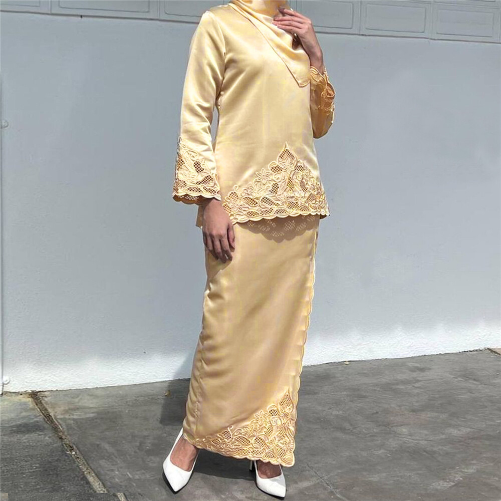 Dubai Malaysia Women Long Sleeve Tops Blouse Skirt Outfits Abaya Muslim Caftan