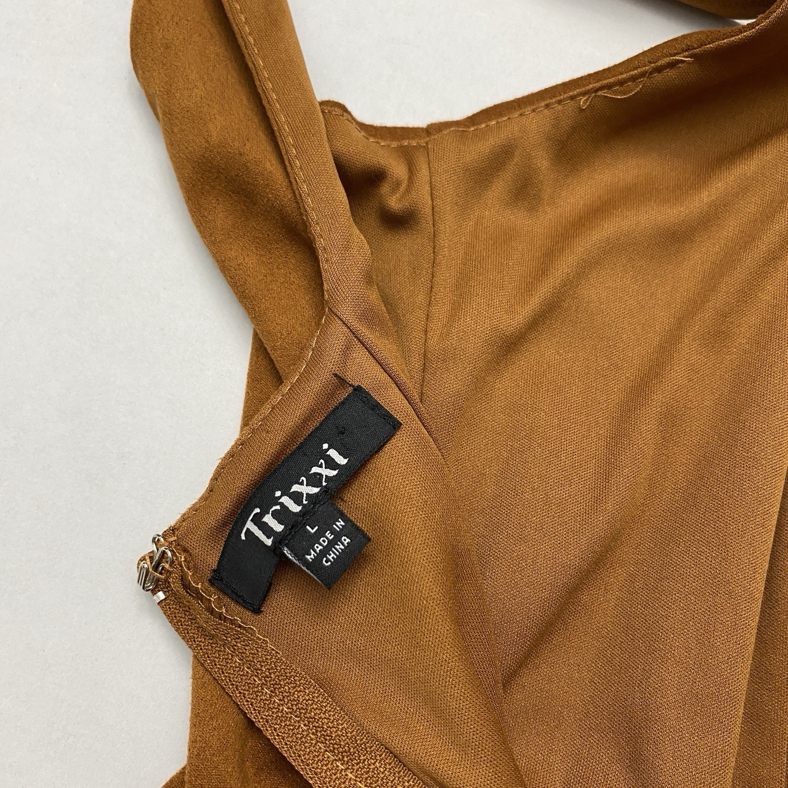 Trixxi brown L squareneck fringe tassel hem western-style faux suede dress
