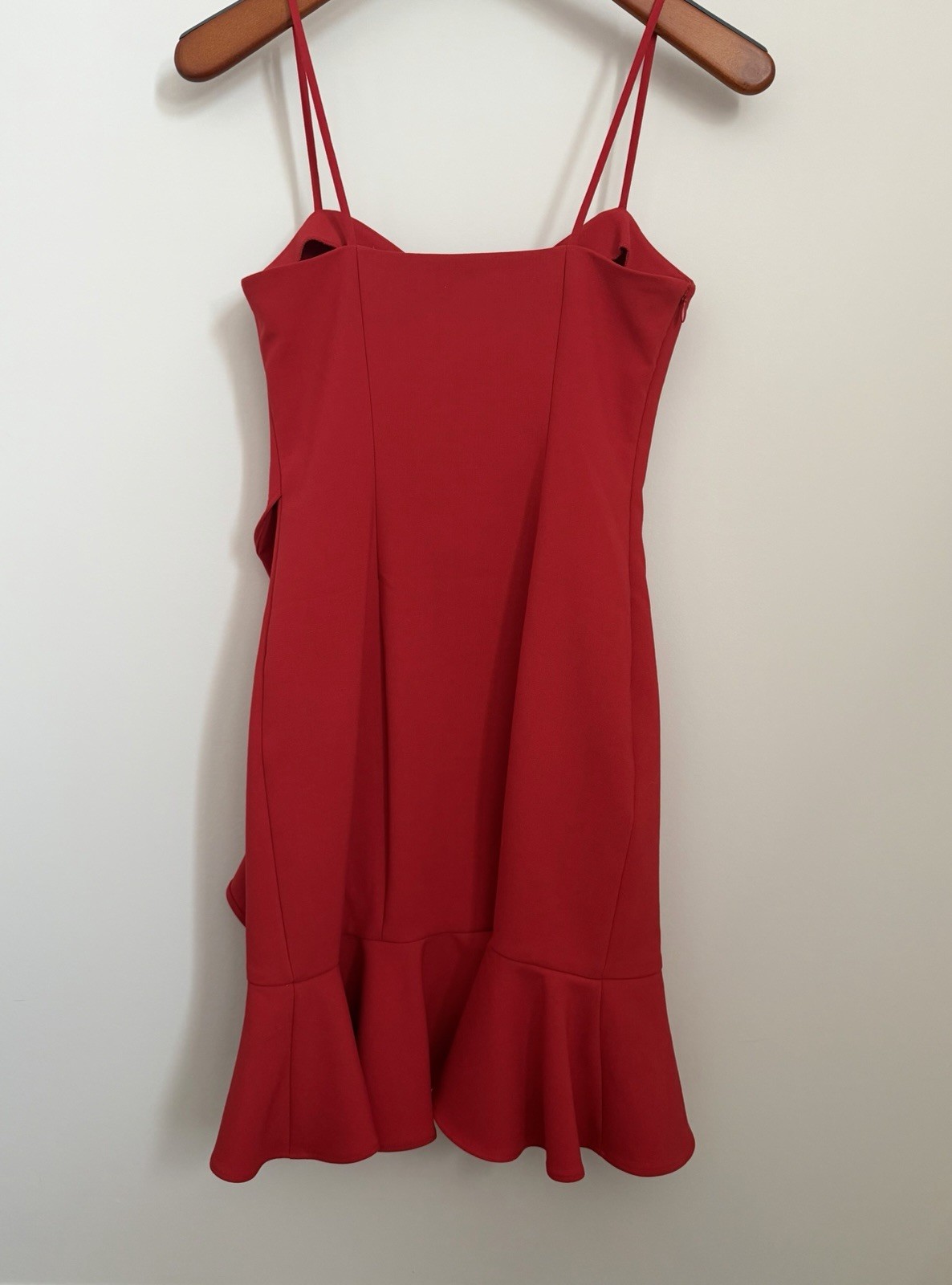 Likely Womens Ruffle Trim Cocktail Sheath Dress Scarlet Red Size 2