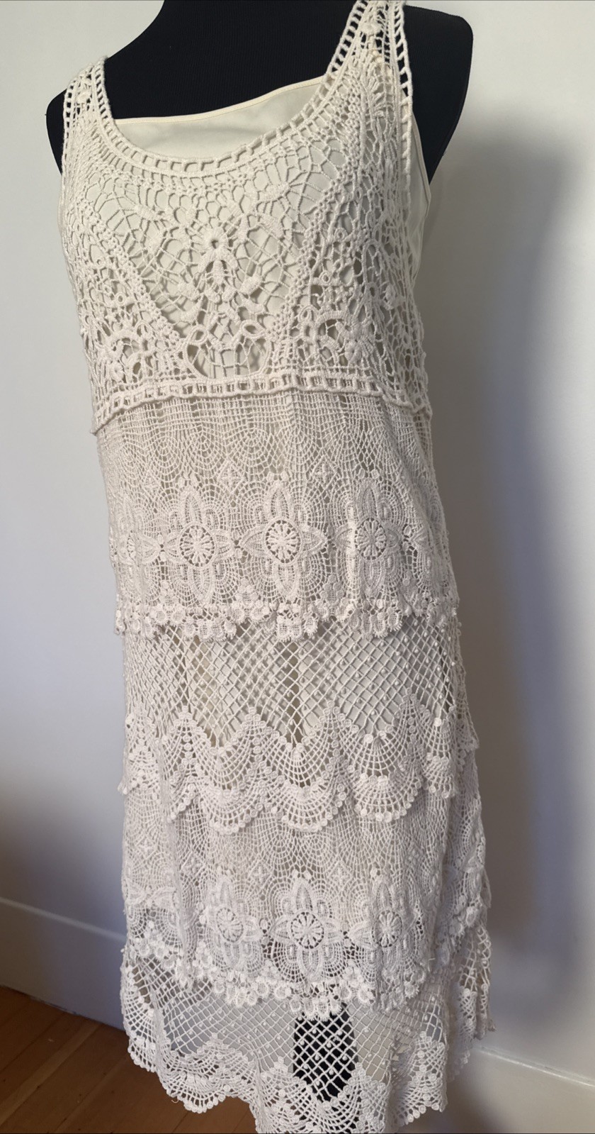 American Eagle Ivory Fine Crochet Slip Dress M Beach Travel Boho Romantic