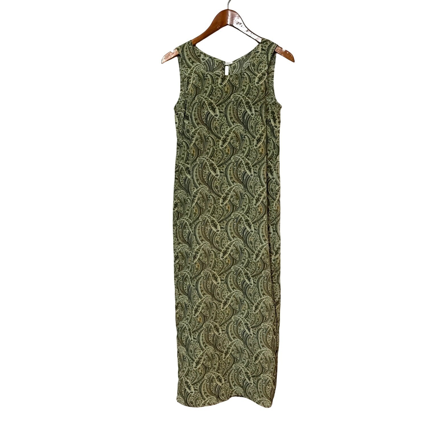 Green Paisley Sleeveless Maxi Dress Boho Lightweight Fabric Womens Size M summer