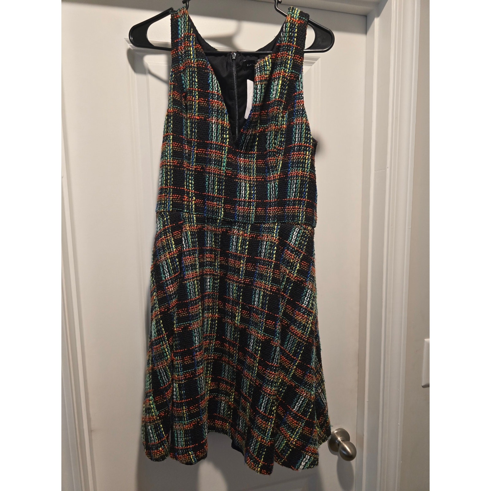 NWT Slate & Willow Multicolor Tweed Plaid Dress V-Neck Sleeveless Flare Size 6