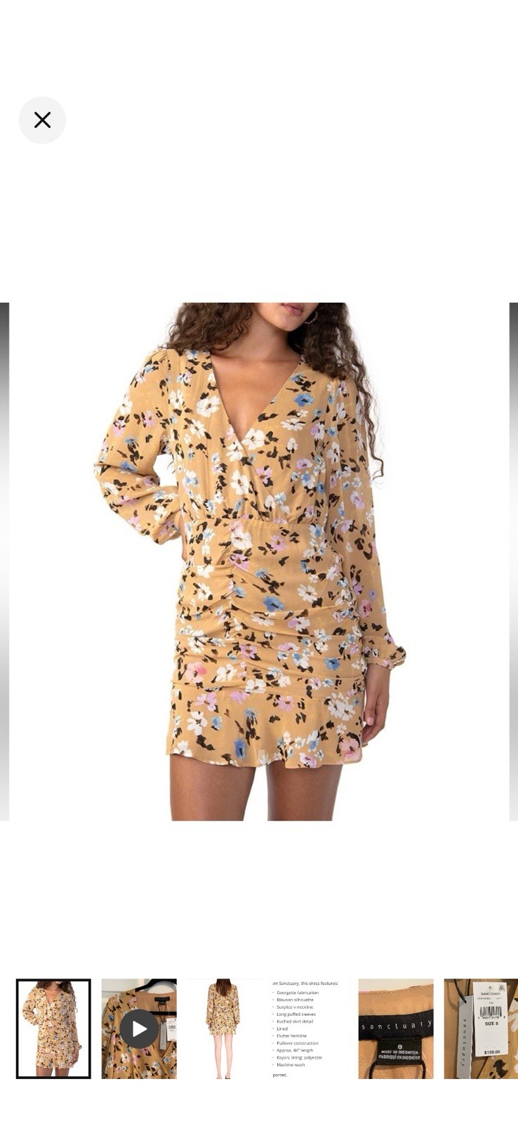 NEW W TAGS Sanctuary Women’s Dreamer Floral-Print Ruched Mini Dress, Sz 8