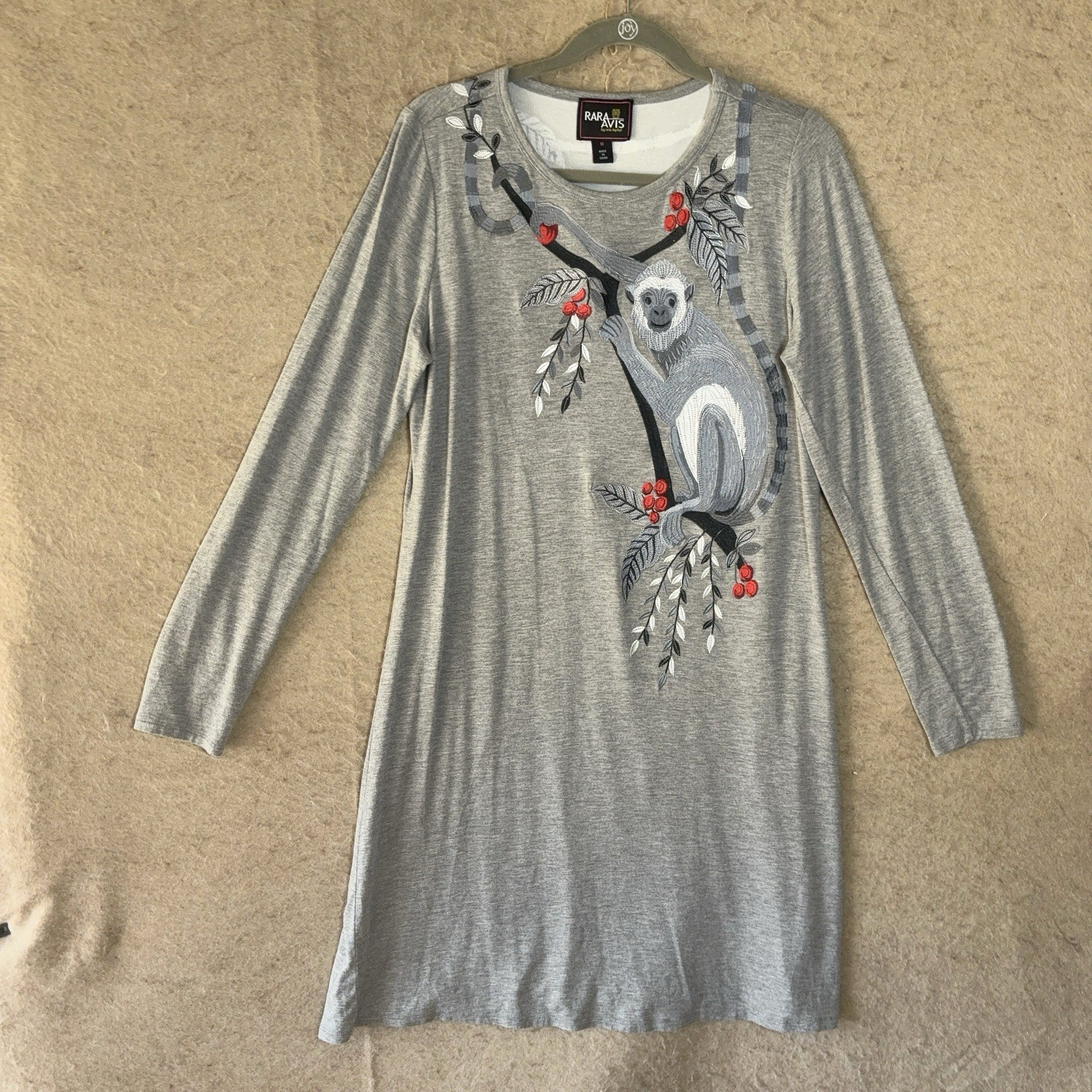 Rara Avis Iris Apfel Embroidered Dress Womens Sz M Gray Monkey Stretch