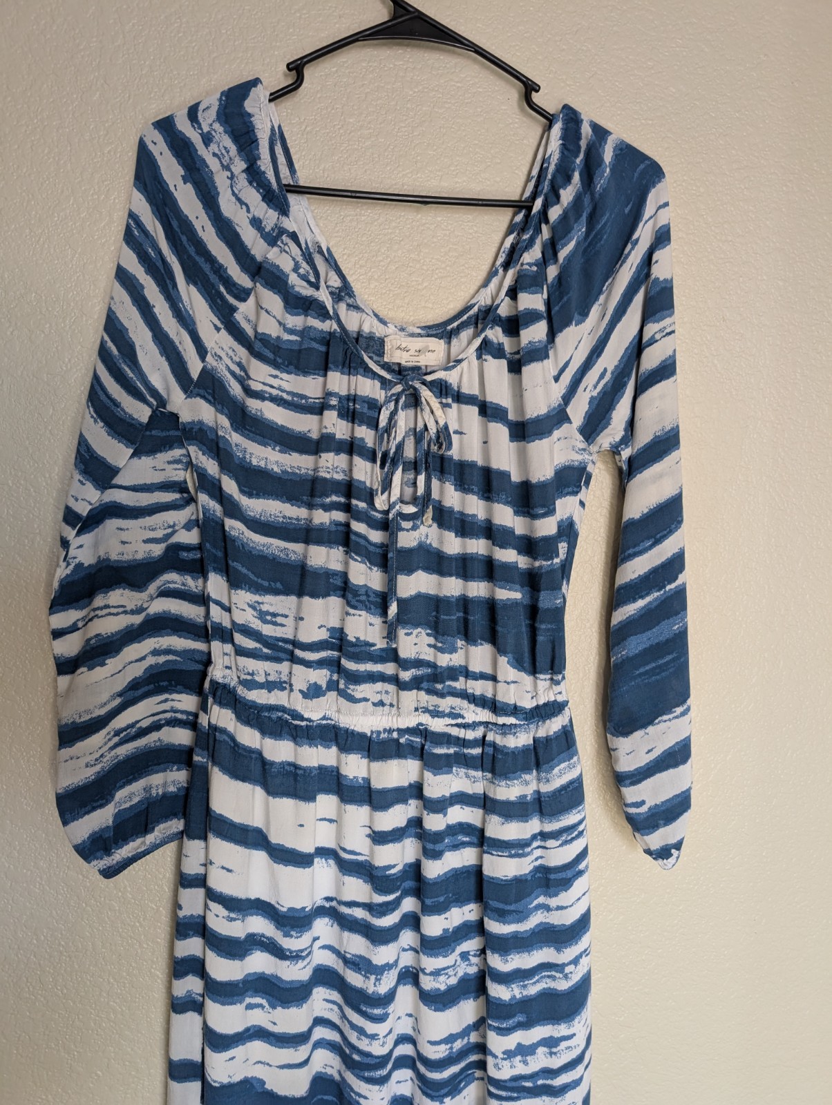 Retro Simone Maxi Dress M Blue & White Tie-Dye Boho Beach Cover-Up 100% Rayon