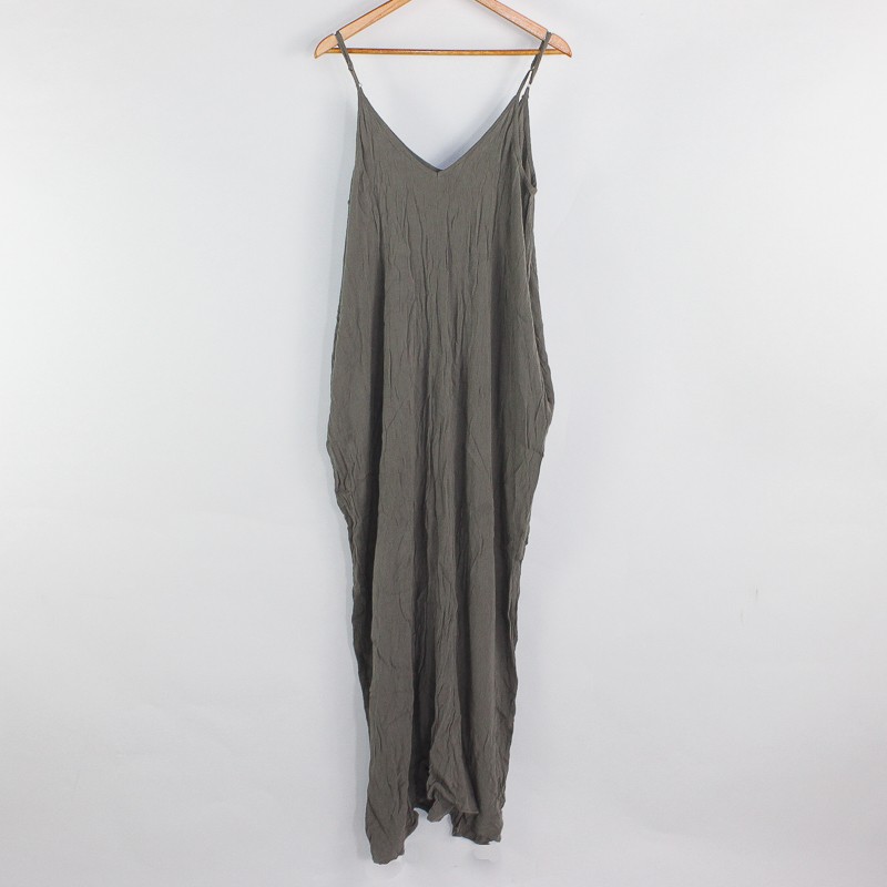 Love Stitch Women’s M/L Gray Gauzy Spaghetti Strap Maxi Dress w/Pockets