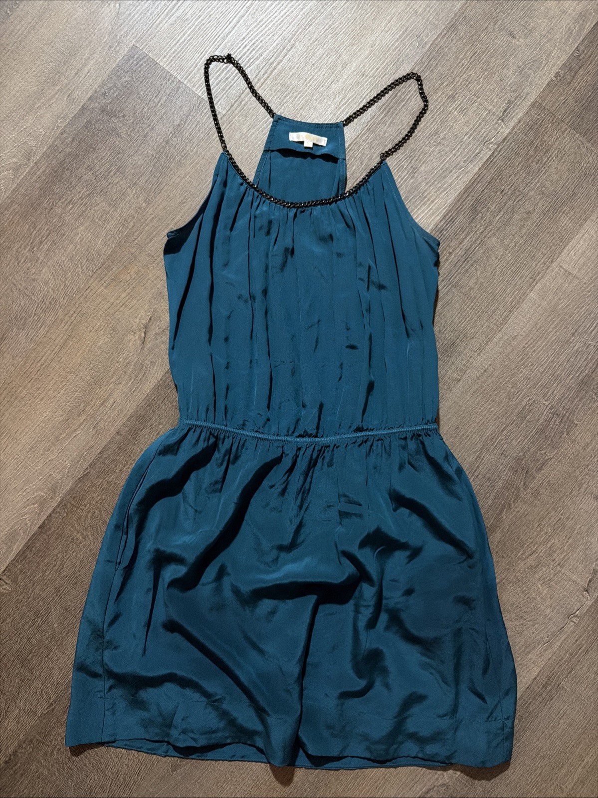 Matty M Blue Dress Size Small Women’s Metal Straps 100% Silk
