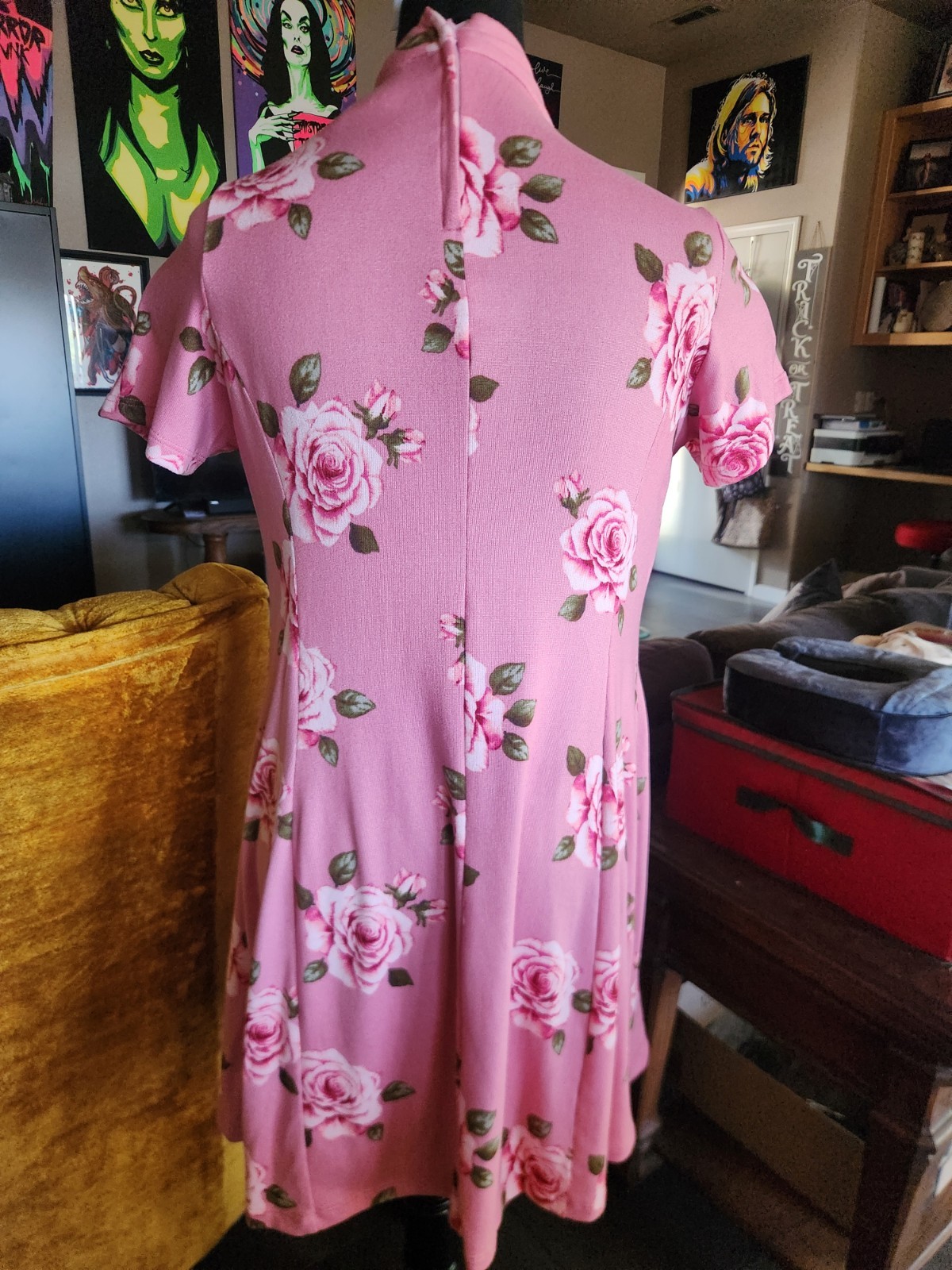 Wax Poetic Clothing Retro Rose Mod Shift Dress In Pink Vintage Pinup NWT 2XL