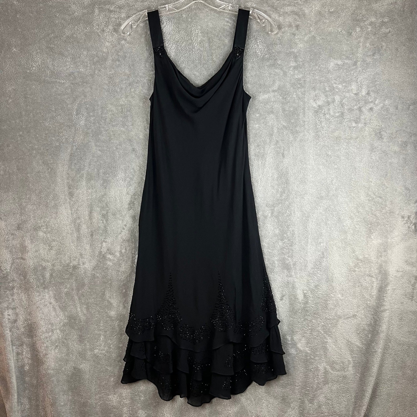 Vtg Y2K Jones New York Midi Dress Women 10 100% Silk Beaded Cowl Neck Whimsigoth