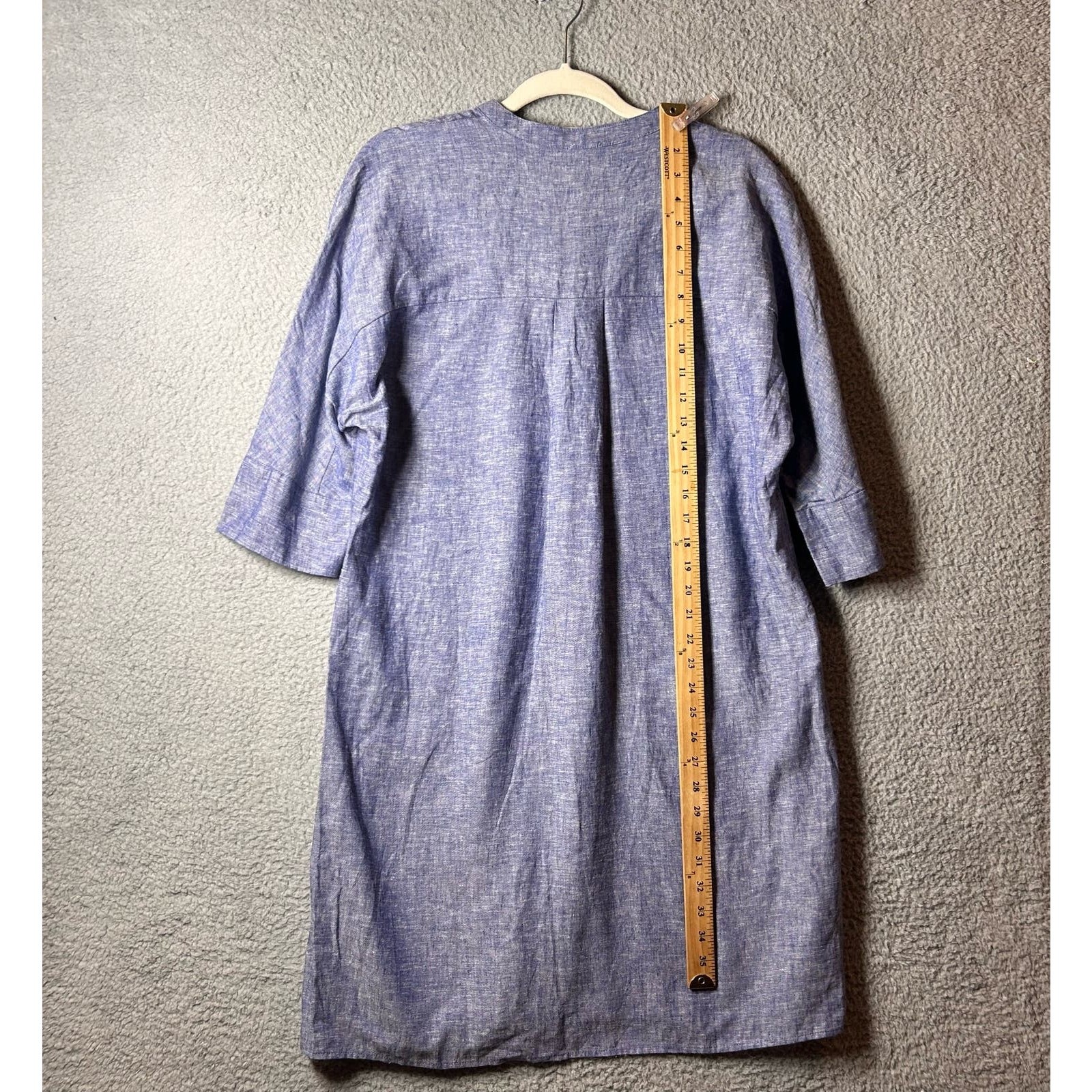Anne Klein Dress Womens 2 Blue Split Neck 3/4 Sleeve Chambray Mini Dress NEW