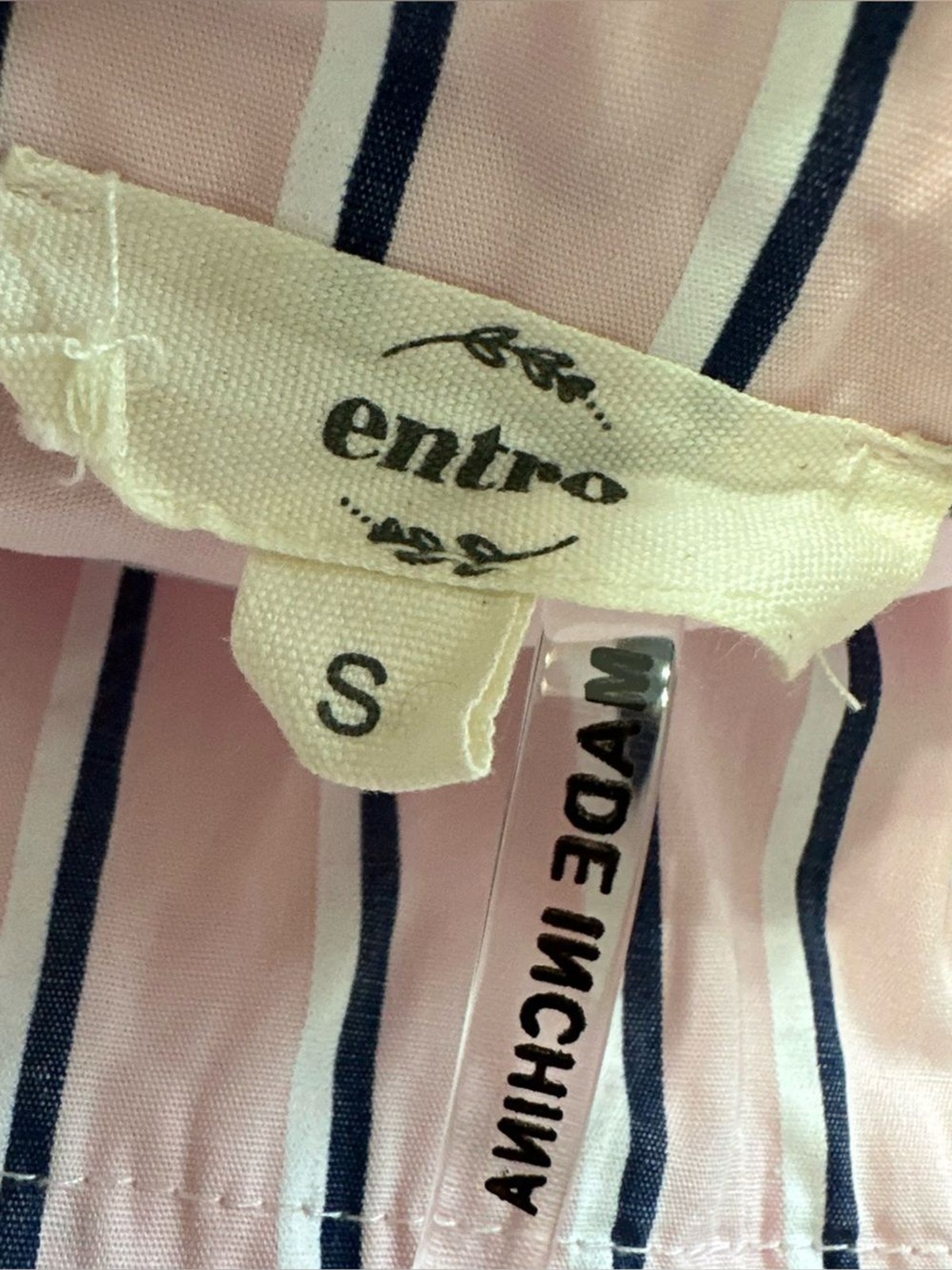 Entro Pink White and Navy Parker Striped Ruffle-Hem Mini Shirt Dress Size S
