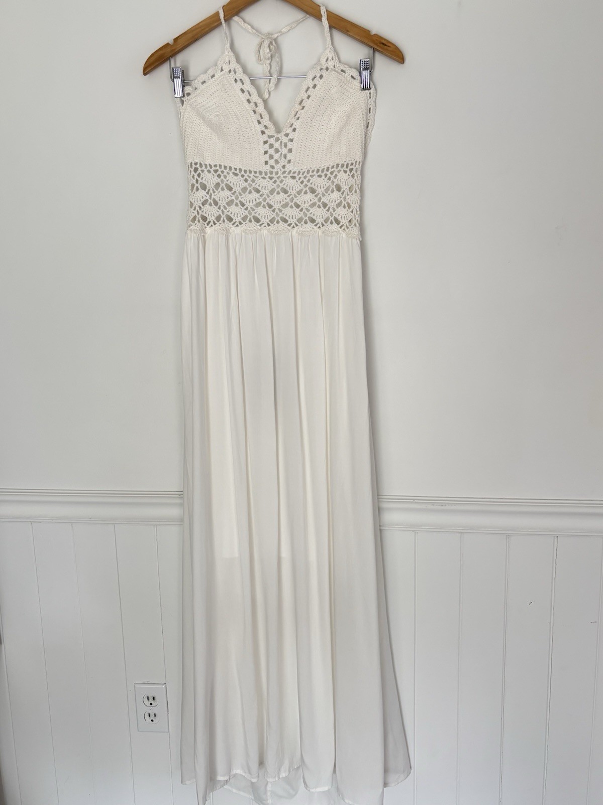LILBETTER Women’s Beach Crochet Backless Bohemian Halter Maxi Dress XL NEW a63