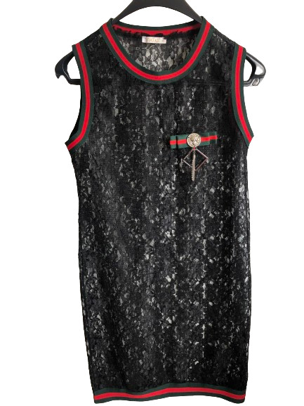 Women’s lace dress mini dress round neck sleeveless lace black size 36